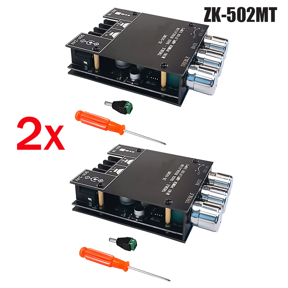 2x ZK-502MT 50W*2 Bluetooth 5.2 Audio Amplifier Board Module Tone Adjustable