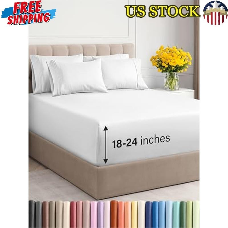 Extra Deep Pocket King Sheet Set 6 Piece Breathable Cooling Soft Microfiber New