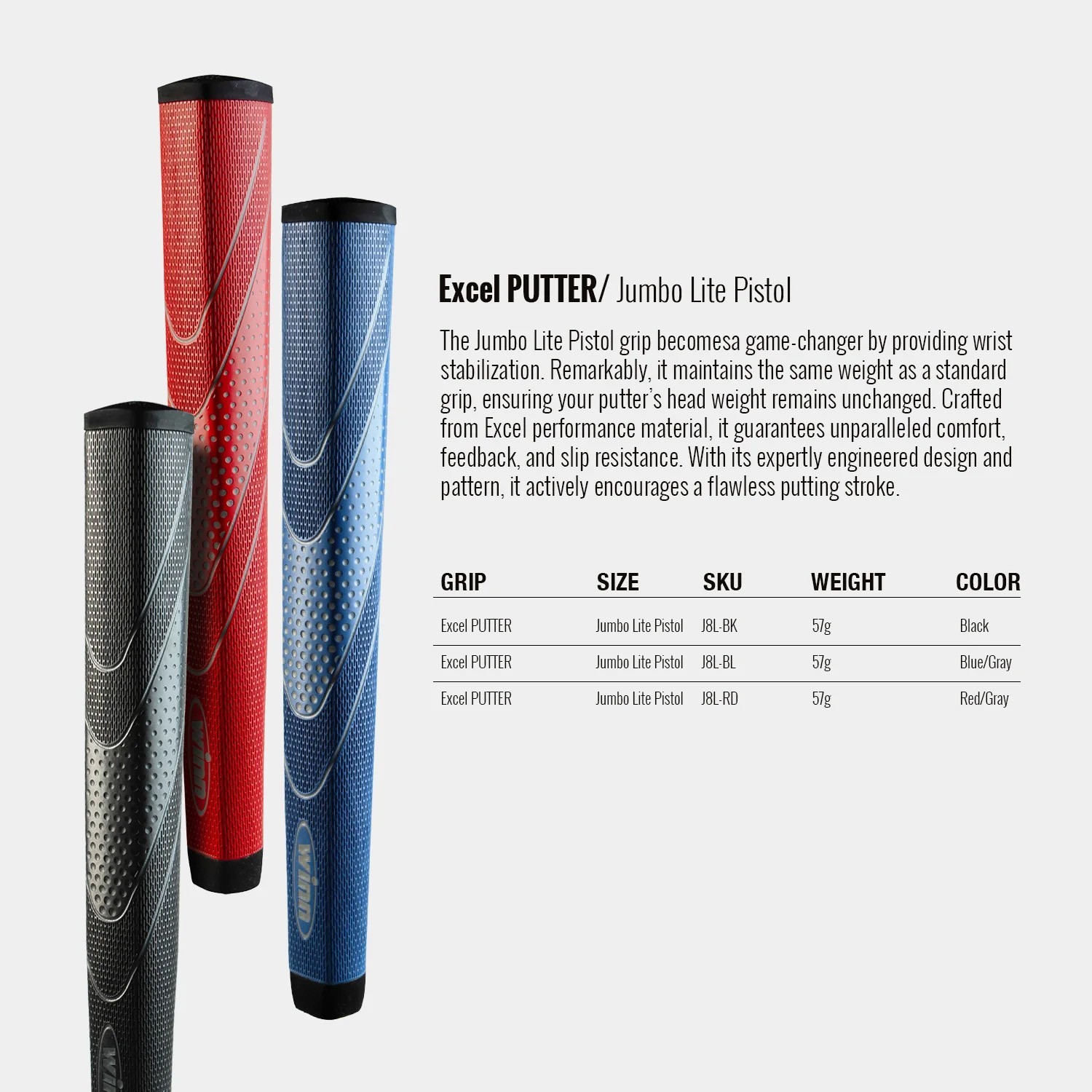 2024 Winn Jumbo Lite Pistol Excel Putter Grips