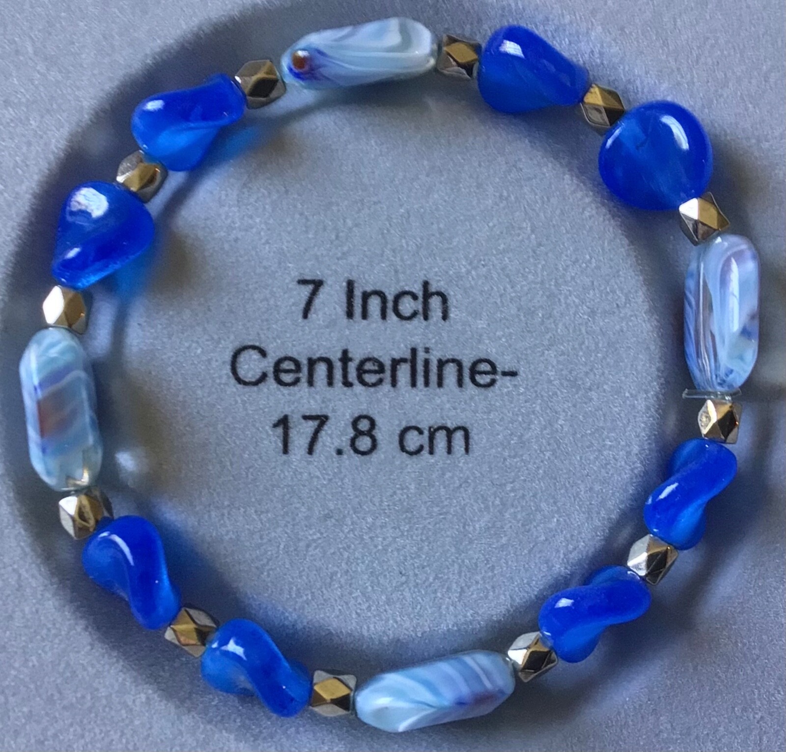 Handmade 7" beaded stretch bracelet blue w/ silver accent