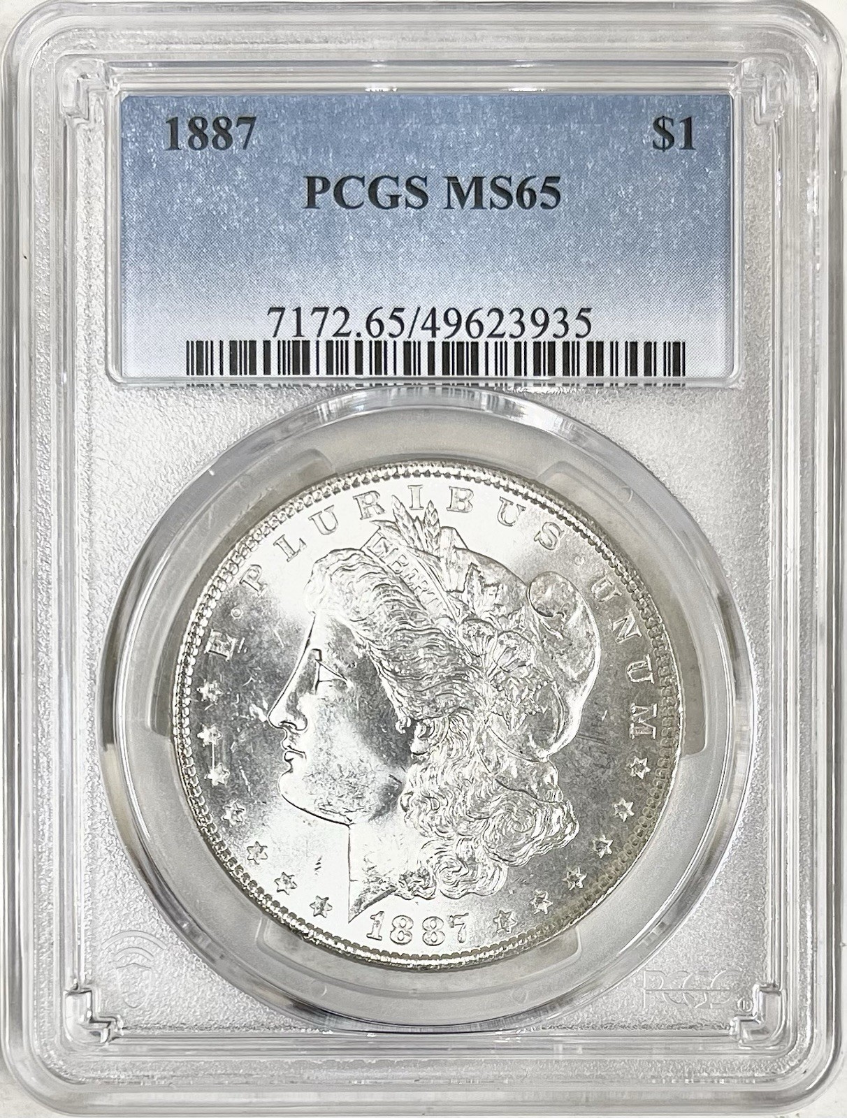1887 MORGAN SILVER DOLLAR PCGS MS65 BRIGHT WHITE COIN