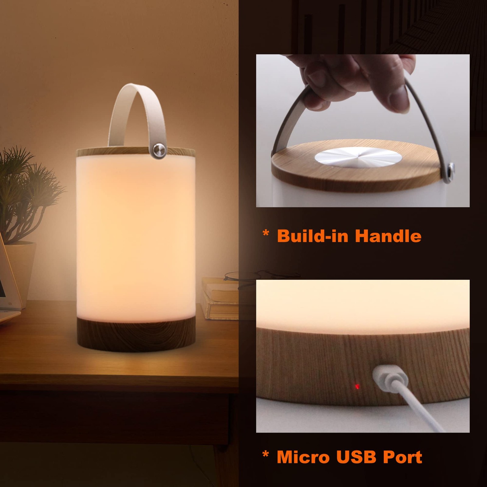 Portable Lantern with Touch Dimmable Switch, Rechargeable Battery-Operated Co...