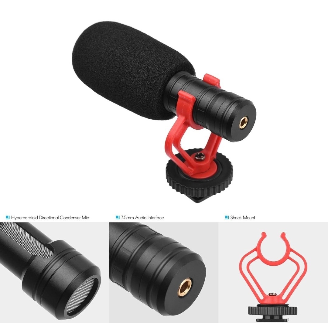 DSLR Universal Camera Microphone Cardiod Condenser 3.5mm Antishock Vlogging