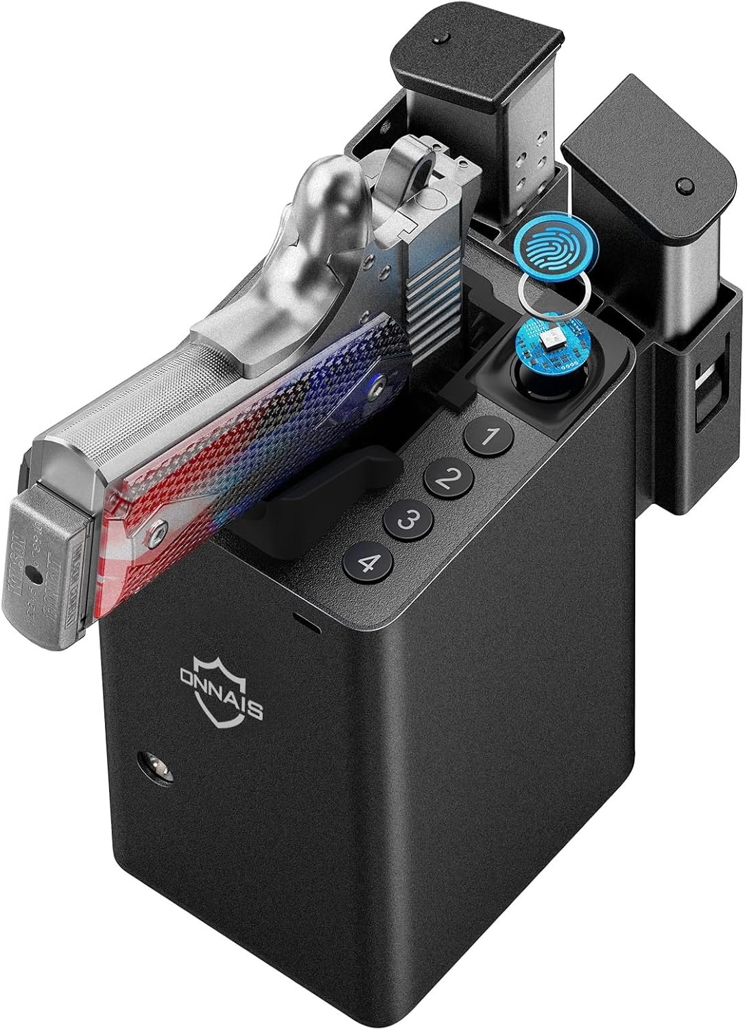 BiometricPistolSafewithFingerprint Trigger Lock for Car and BedsideQuick Access
