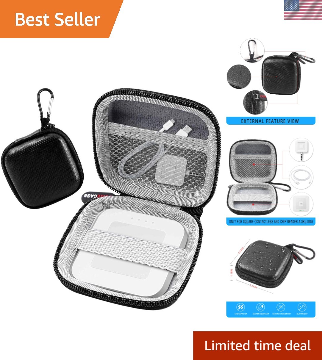 Durable Chip Card Reader Case with Carabiner - Ideal for EMV & Contactless Cards