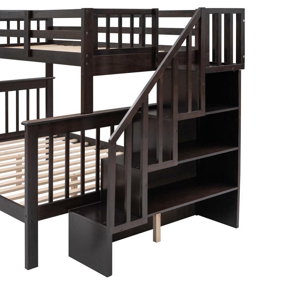 Maximized Storage Space Stairway Twin-over-Full Bunk Bed Espresso