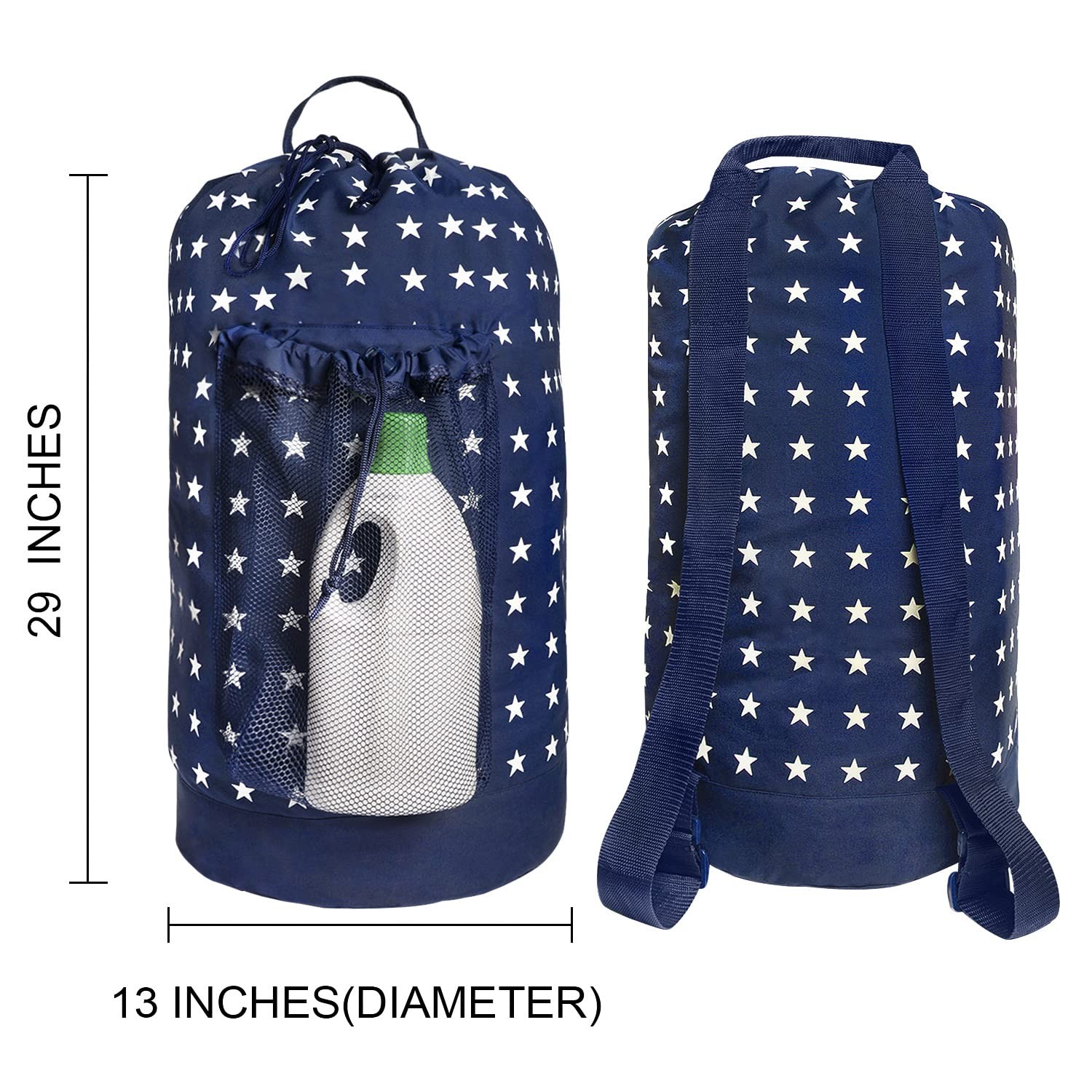 Dalykate Backpack Laundry Bag w/Shoulder Straps & Mesh Pocket - Durable Nylon