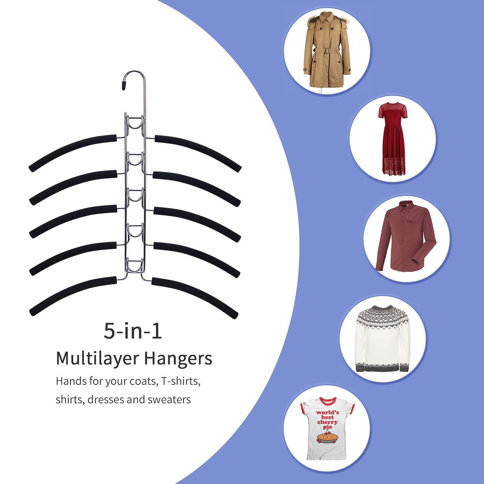 No Shoulder Bump Multiple Sweater Coat Clothes Hangers,Multi Layers Space Sav...