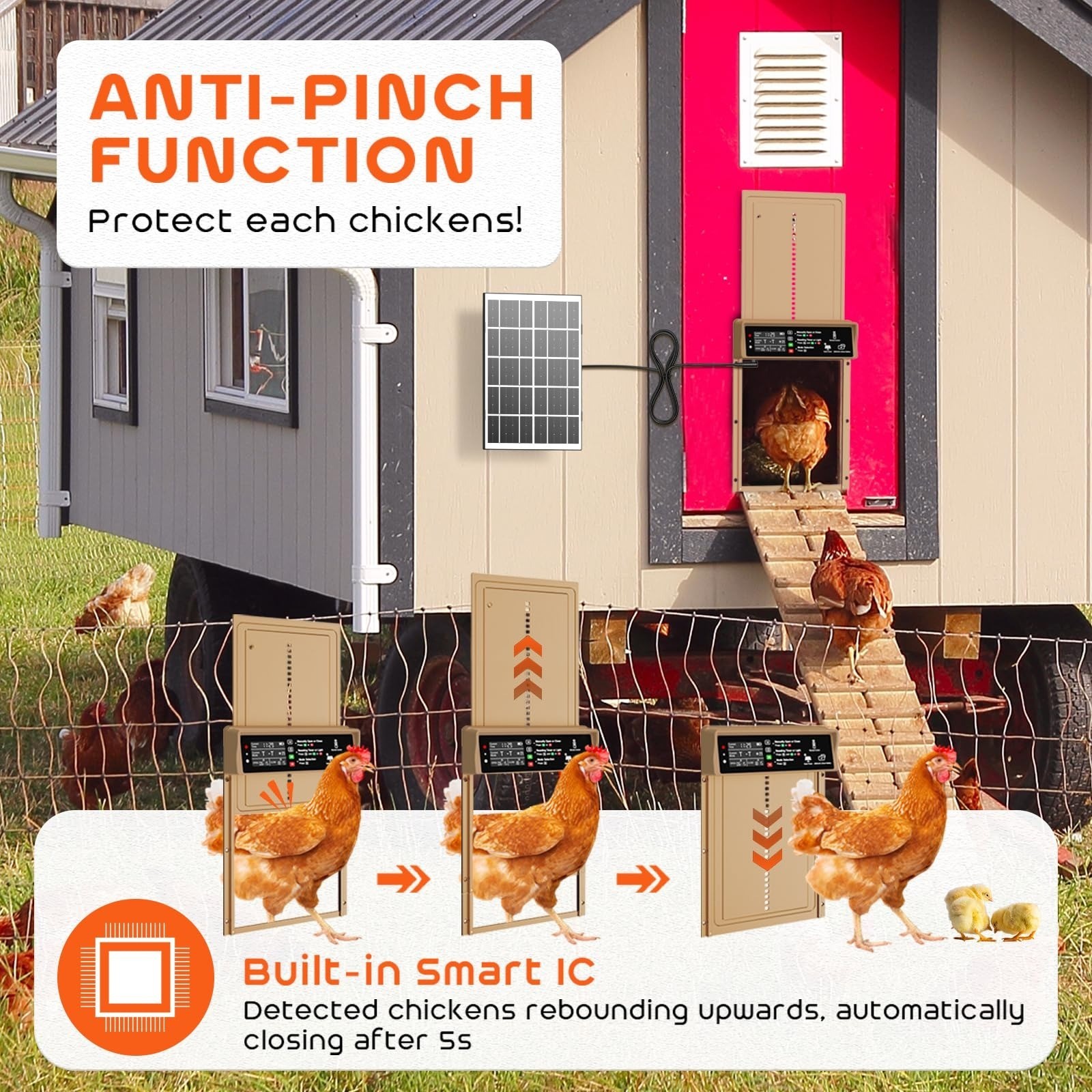 AsFrost Automatic Chicken Coop Door Solar Powered Timer & Light Sensor