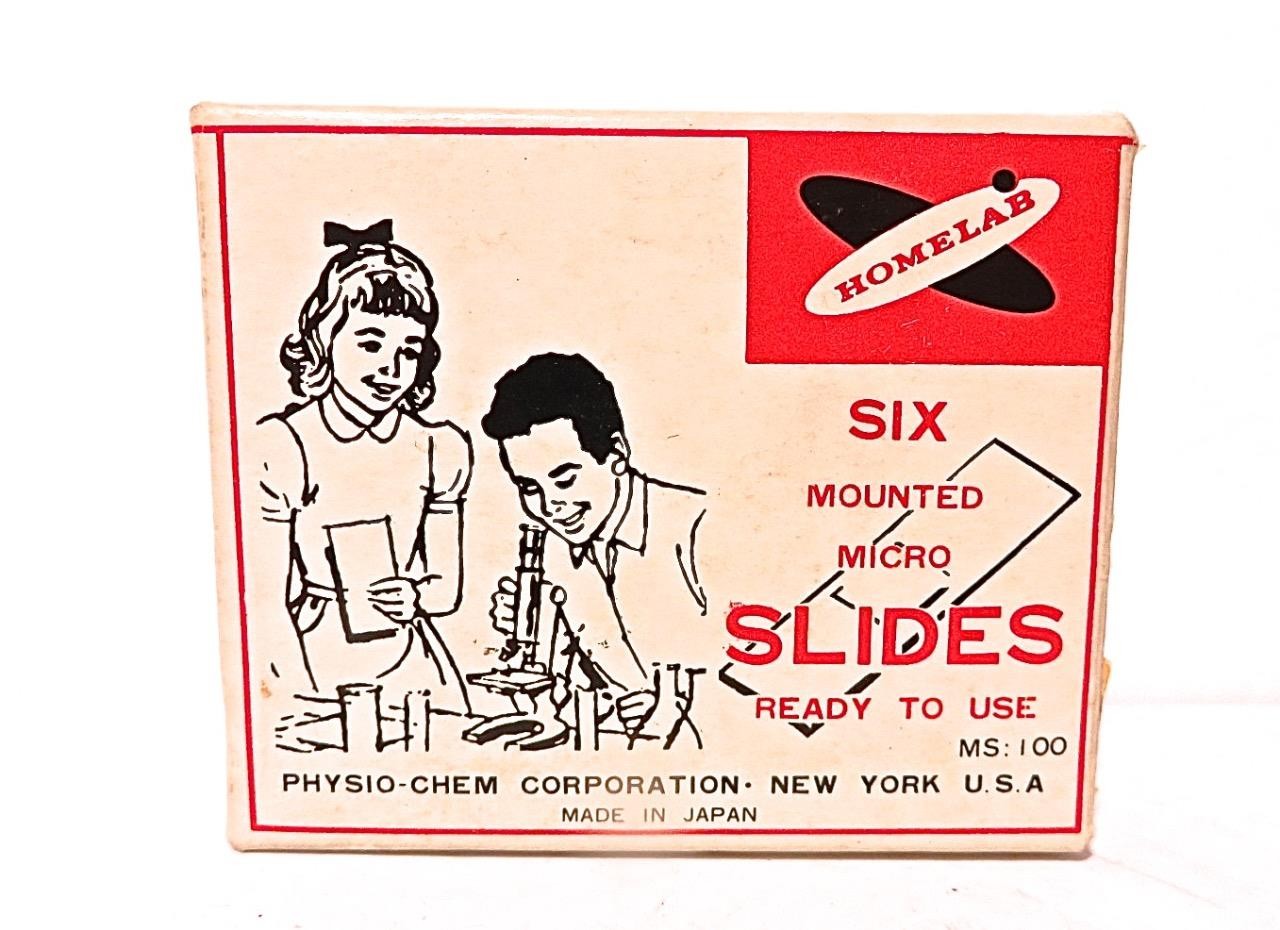 Vintage Homelab Microscope Slides 1950s one box six mounted slides NEW OLD STOCK