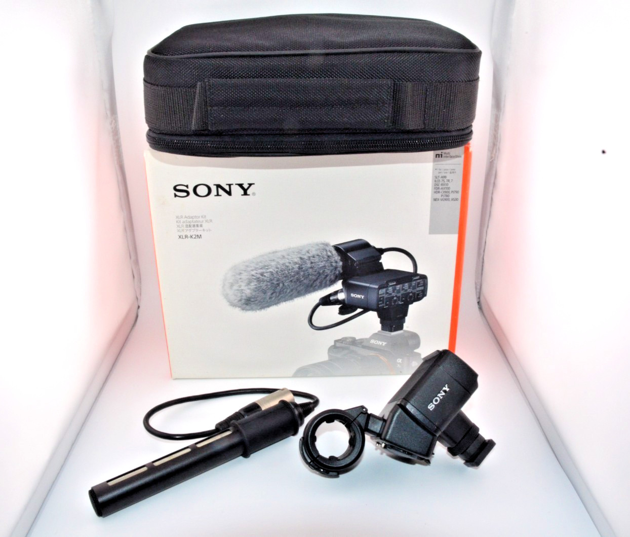 Sony XLR-K2M XLR Adapter + ECM-XM1 Shotgun Mic Tested Working Used No Windshield