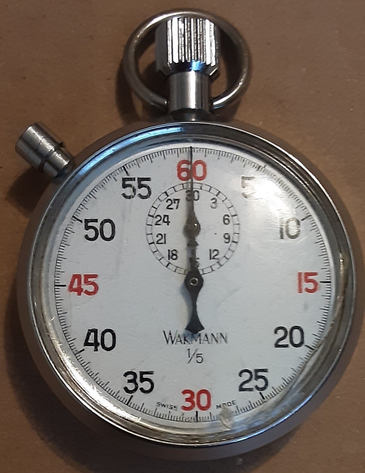 Vintage Wakmann 1/5 Second Mechanical Stopwatch As-Is Tested Works Crystal Crack