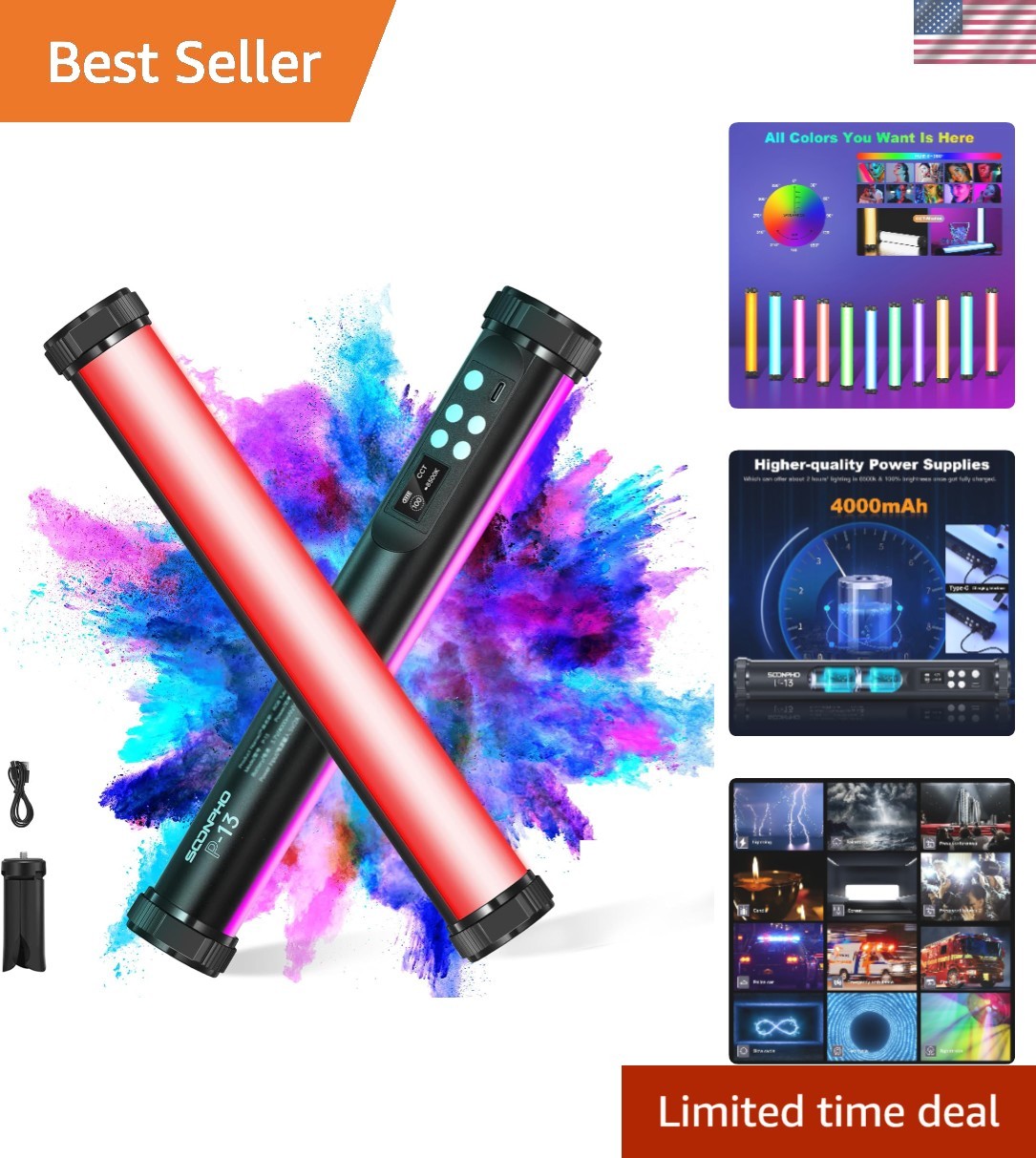 360° RGB LED Video Light Wand with 4000mAh Battery for Photography & Vlogging