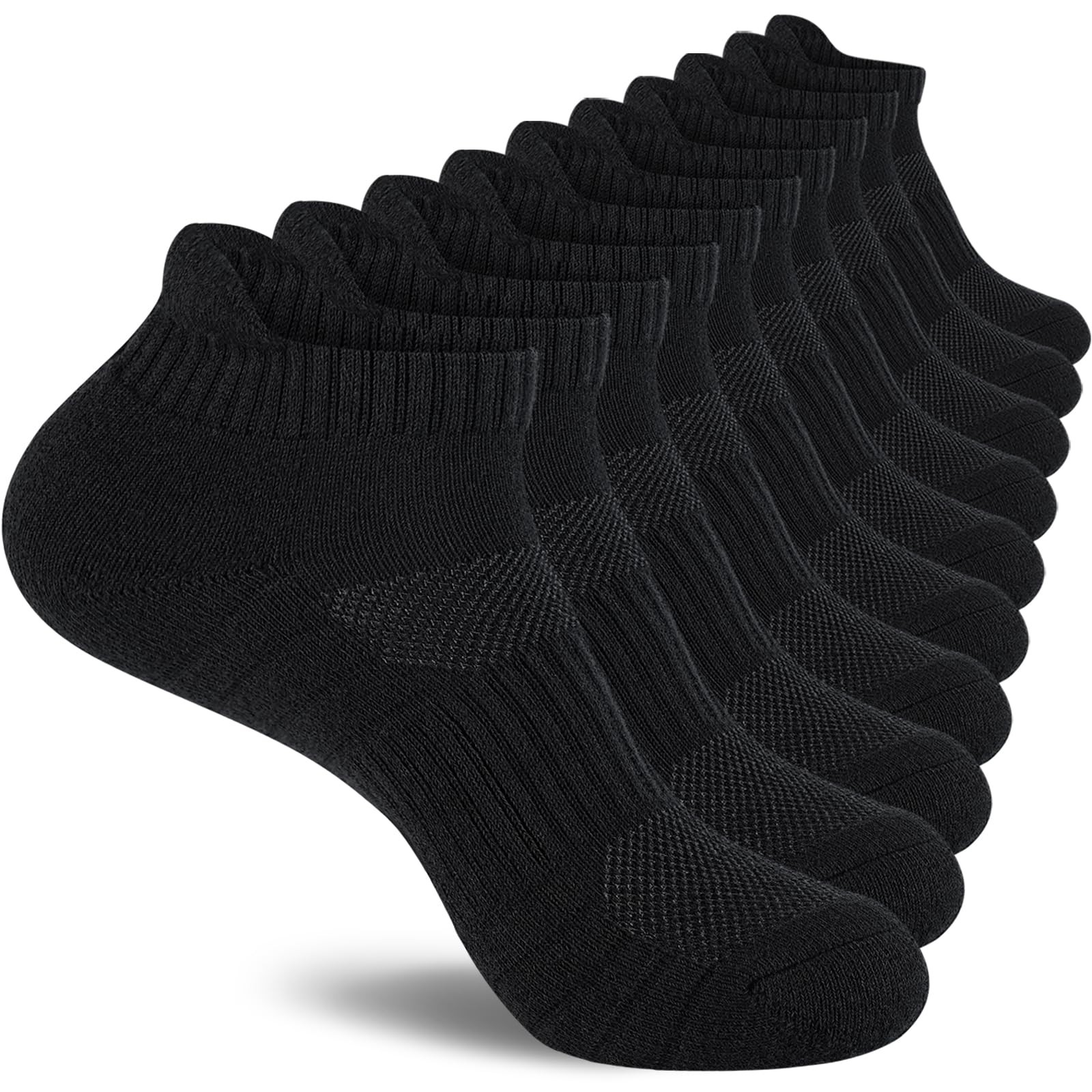 Mens 100% Cotton Ankle Socks, Athletic Cushioned Performance Running Moisture...