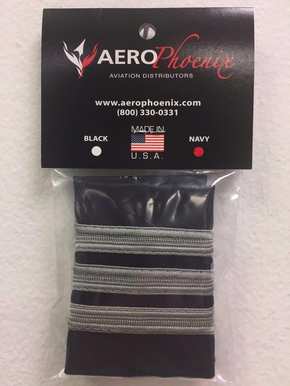 AeroPhoenix AIRLINE 1st. OFFICER EPAULET SLIDERS  3 BARS SILVER NYLON on NAVY