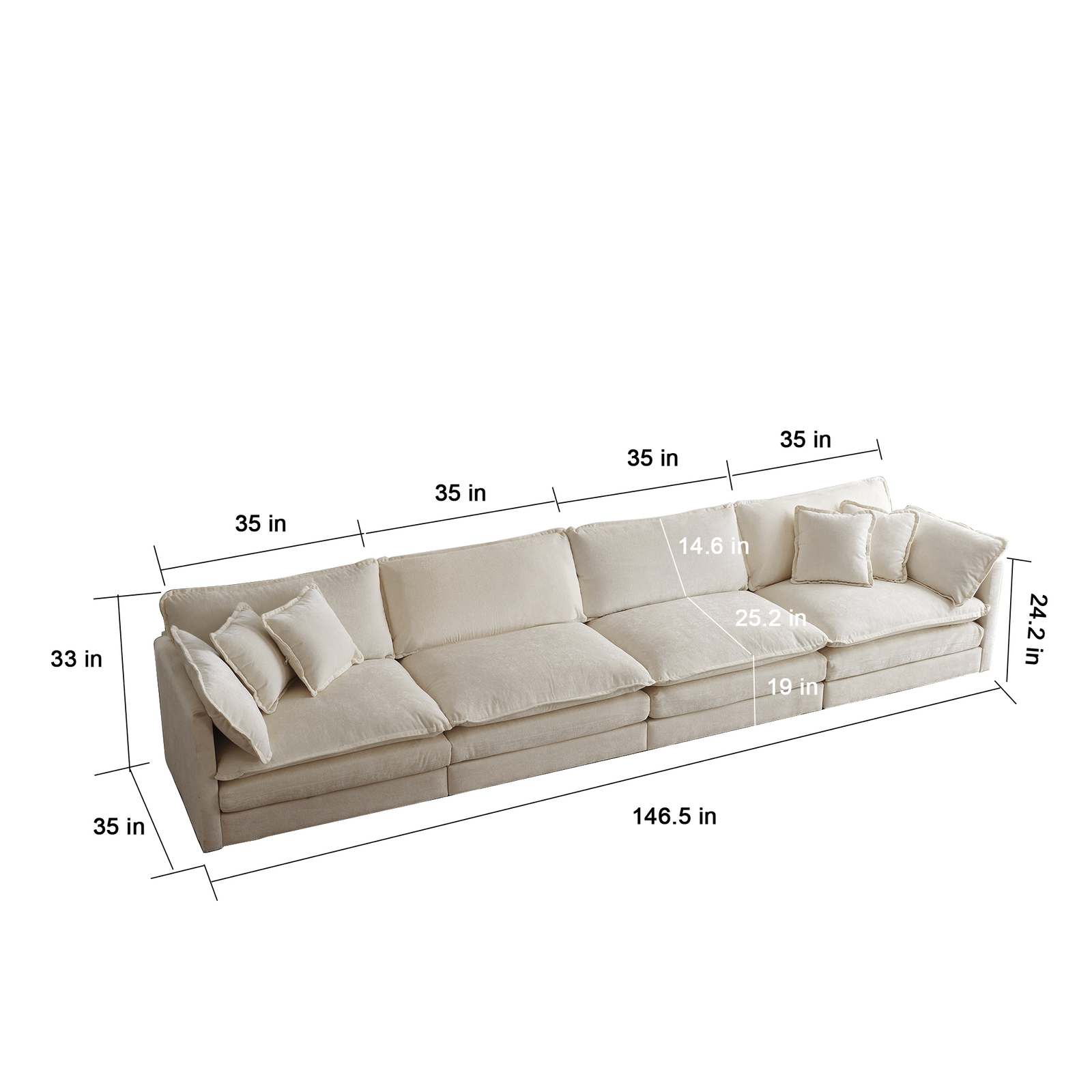 Free Combination Modular Sofa Free,4 Seater Sofa Comfy Chenille Fabric,Sectional