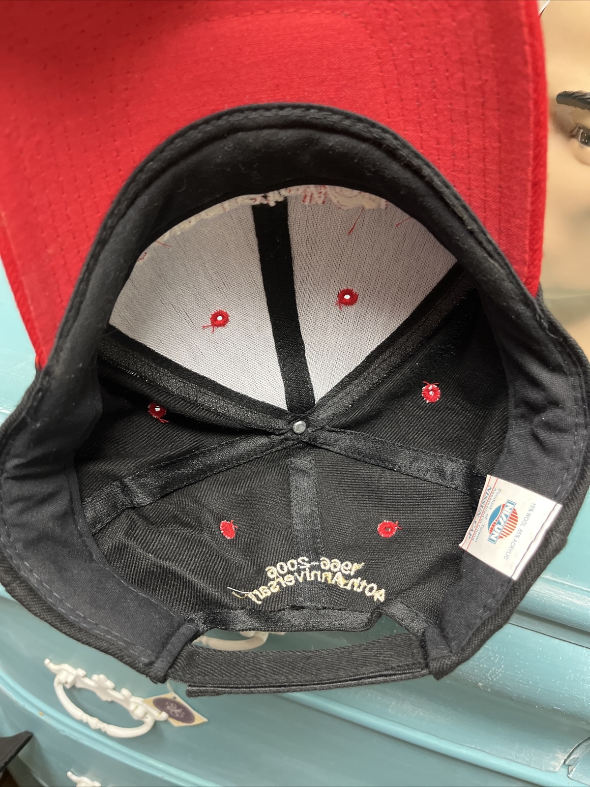 RED/BLACK CAP EMBROIDERED LOGO CONCRETE WORKS ON STRAPBACK HAT