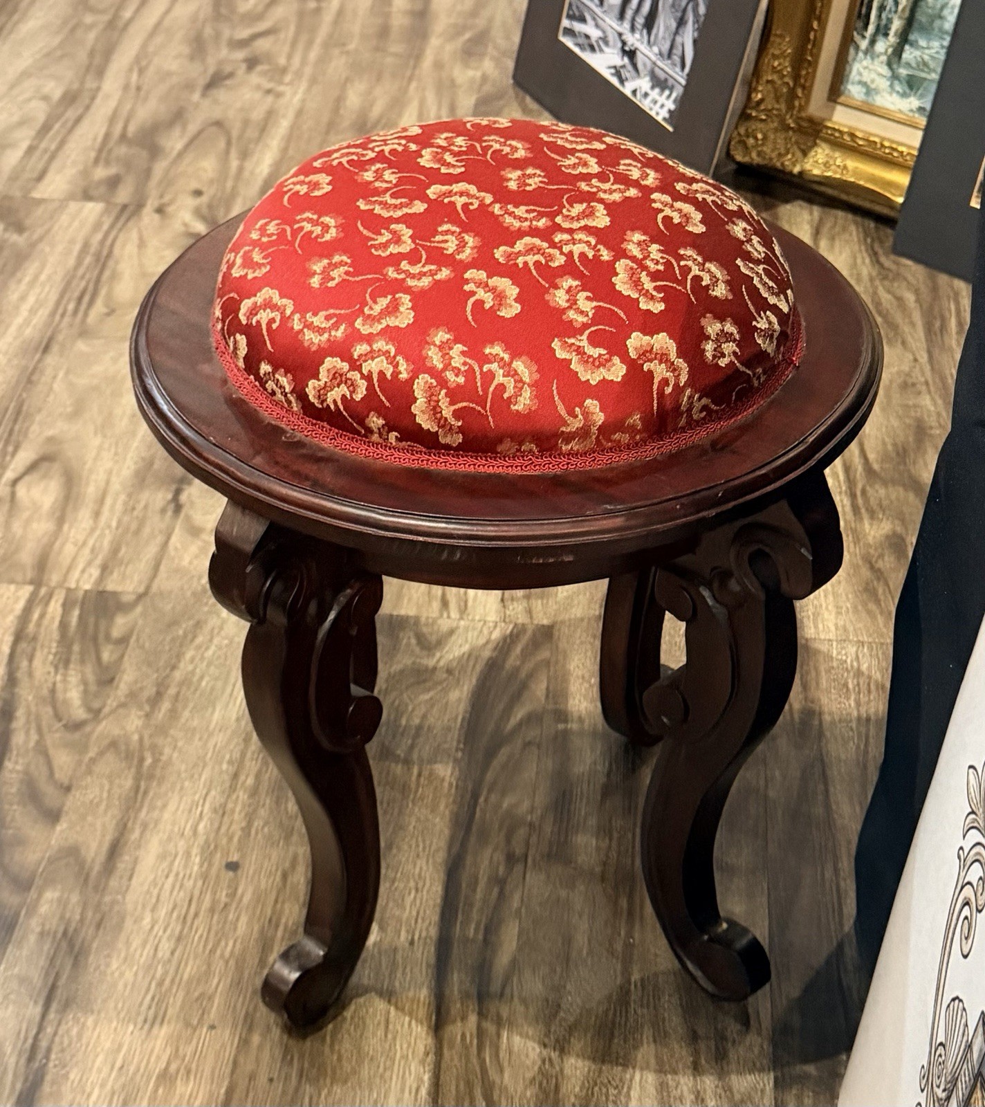 Vintage French Style Rose Bench Stool With Poof Cushion and Gargoyle Accents