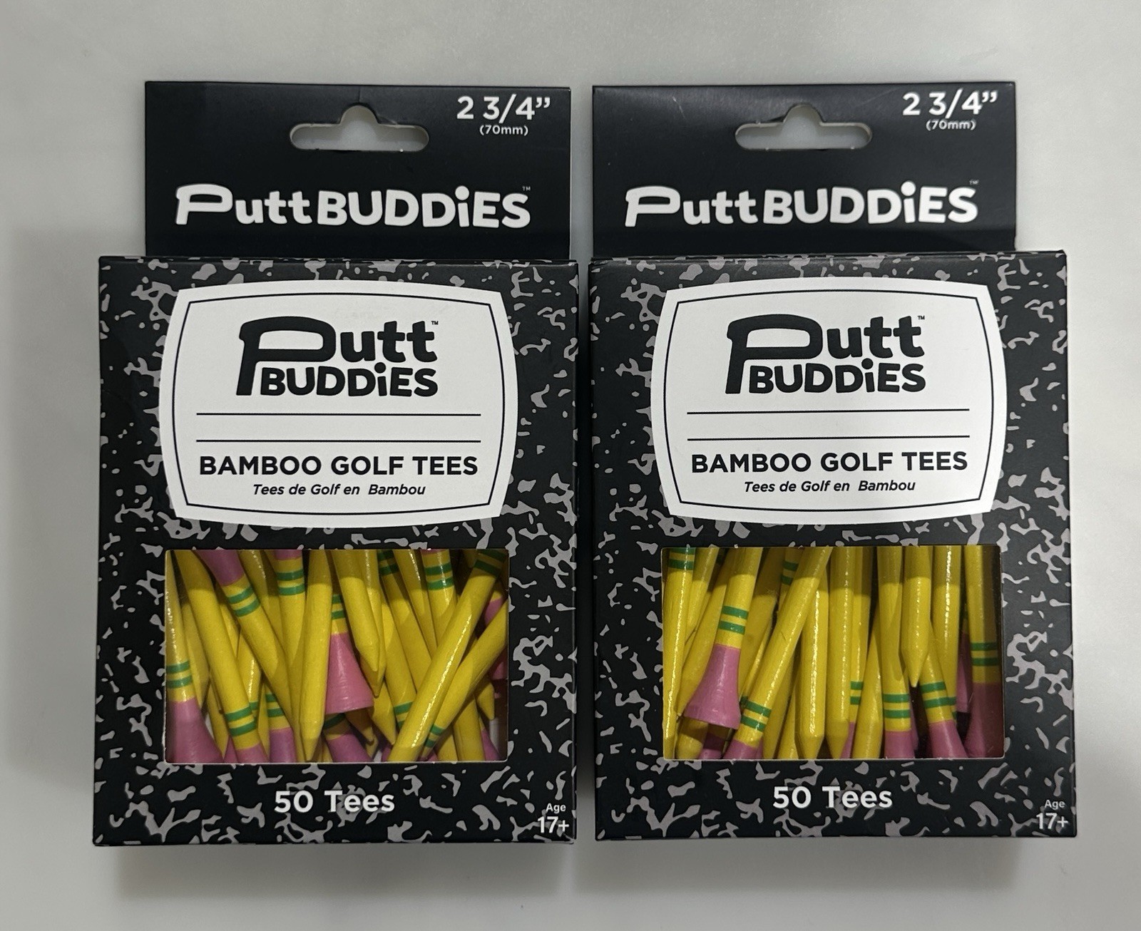 2-Putt Buddies Bamboo Gold Tees 2 3/4" 70mm Pencil Design 100 Total Tees