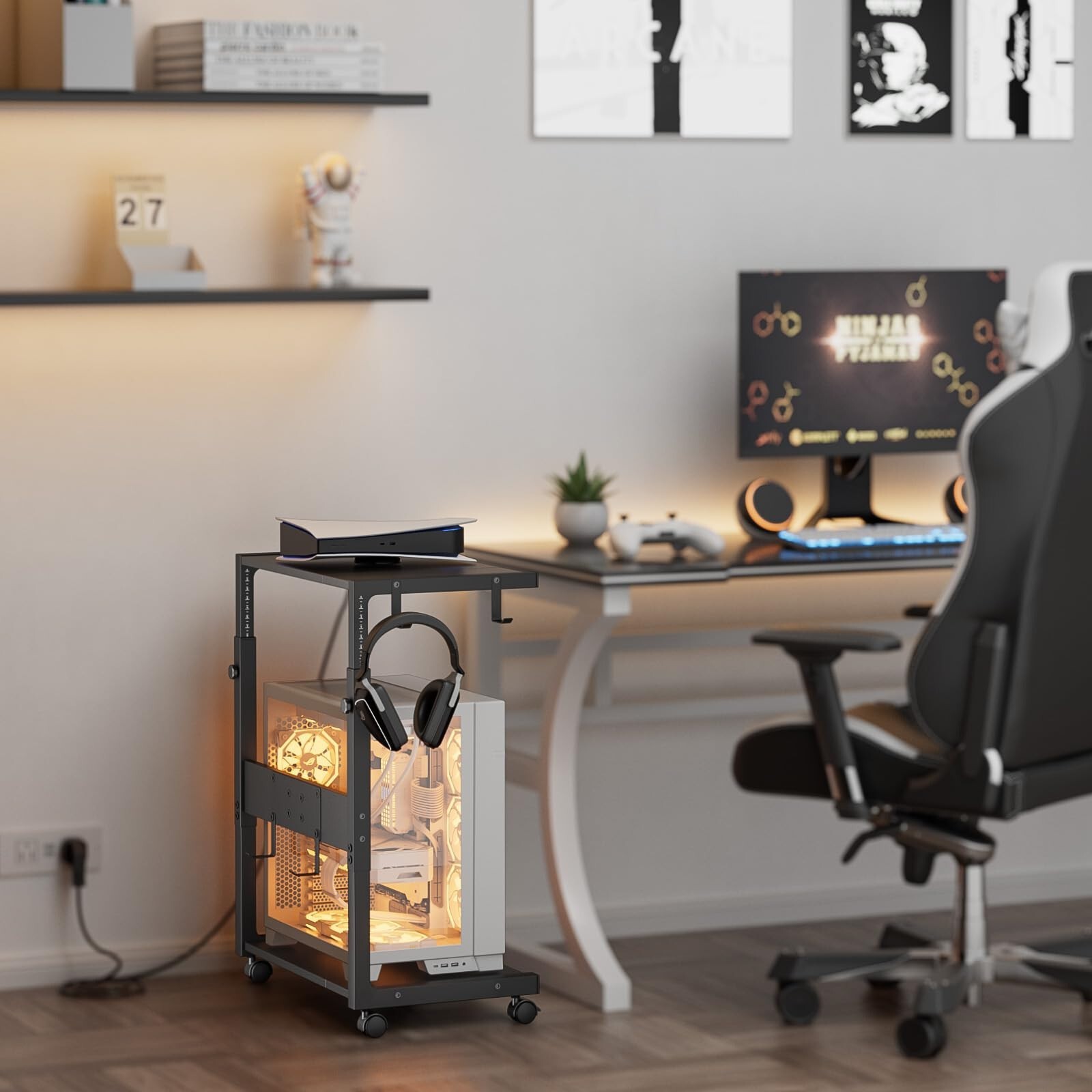 Computer Tower Stand - Adjustable PC Tower Stand CPU Holder Cart