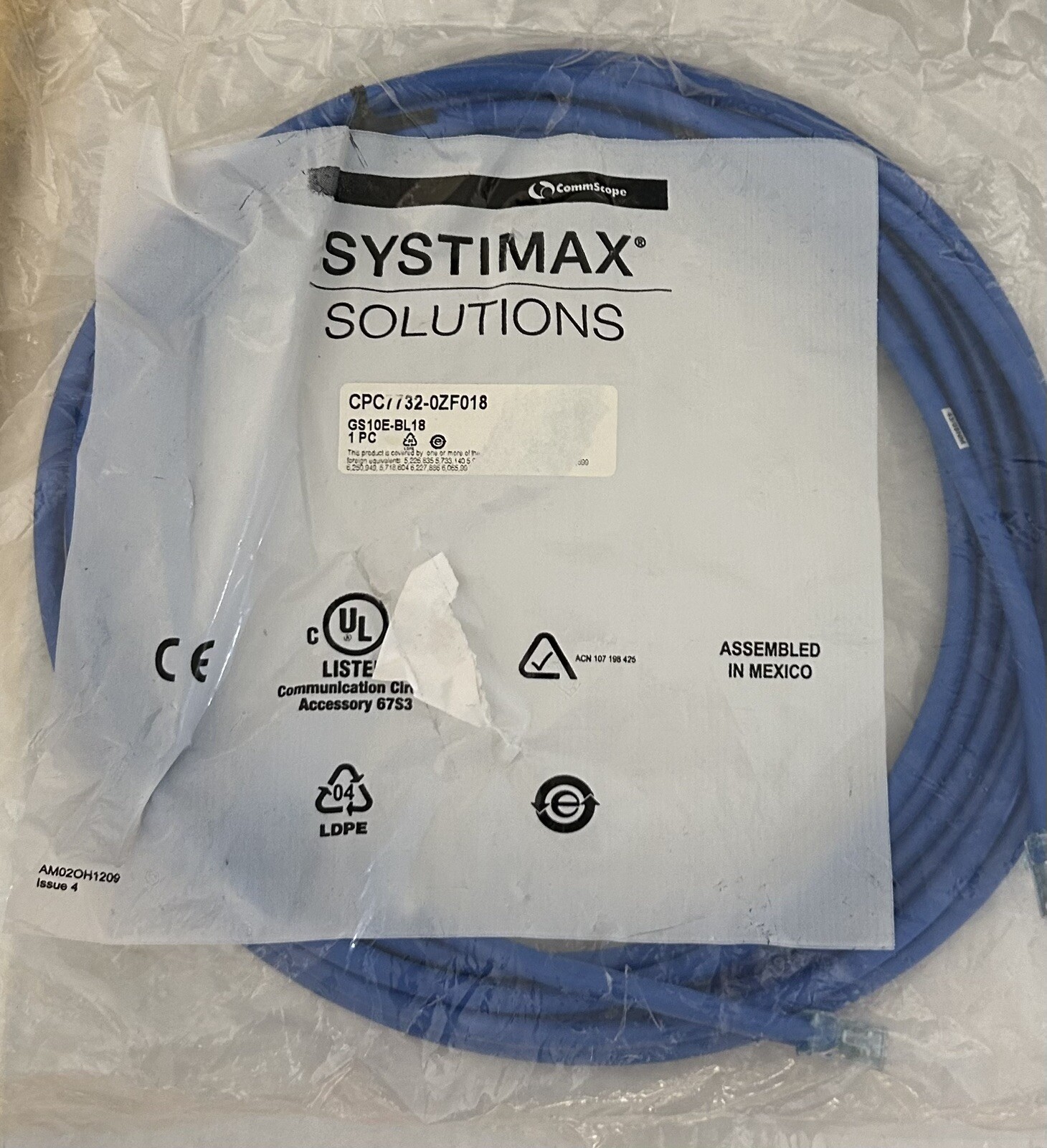 CPC 732-0ZF018 Blue GS10E-BL18 Systems Solutions Comm Scope New