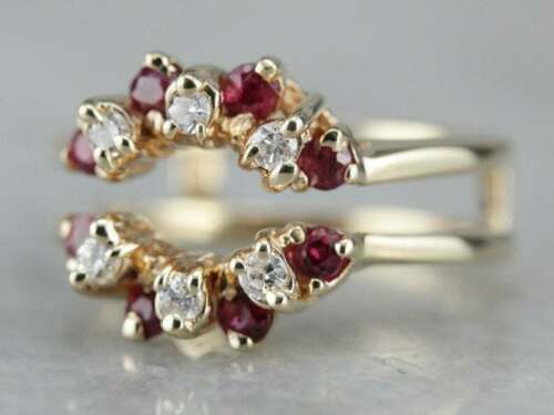1Ct Lab Created Diamond Ruby Enhancer Wrap Wedding Ring 14k Yellow Gold Finish