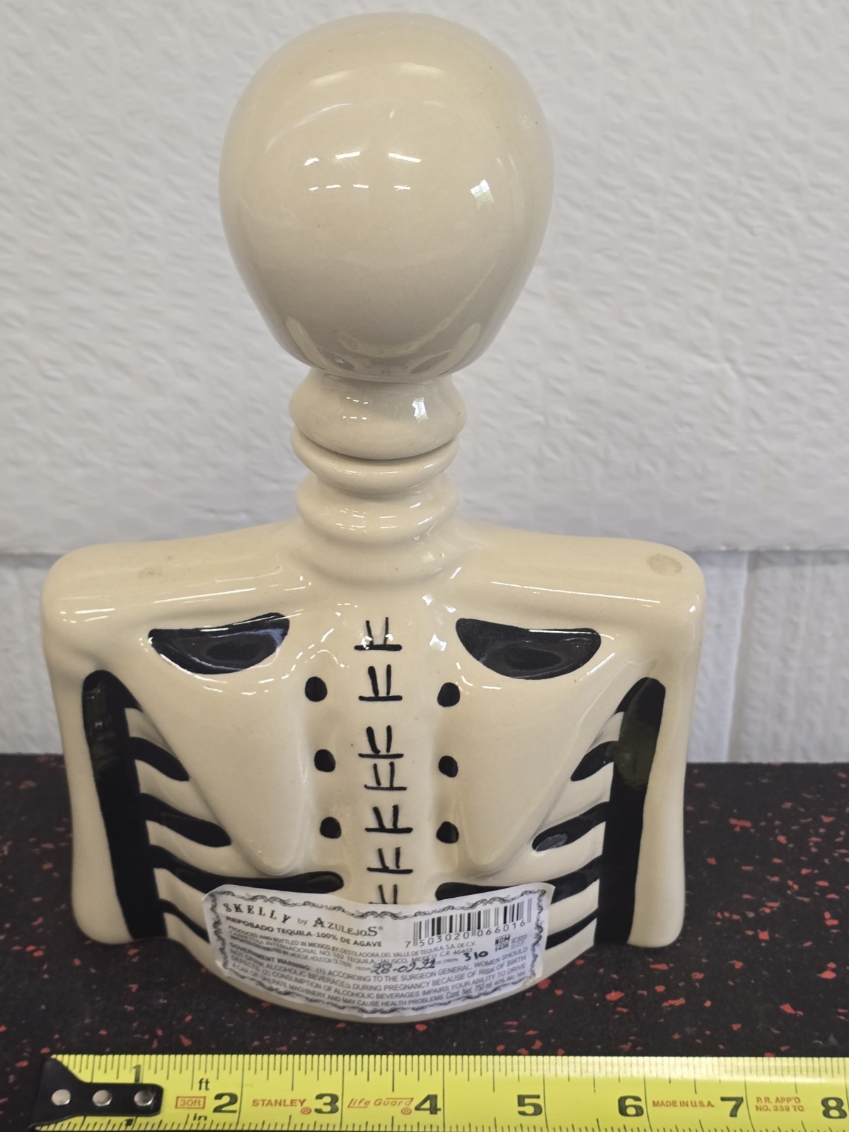 Los Azulejos Skelly Tequila Empty Glazed Pottery Skeleton Decanter (Empty)
