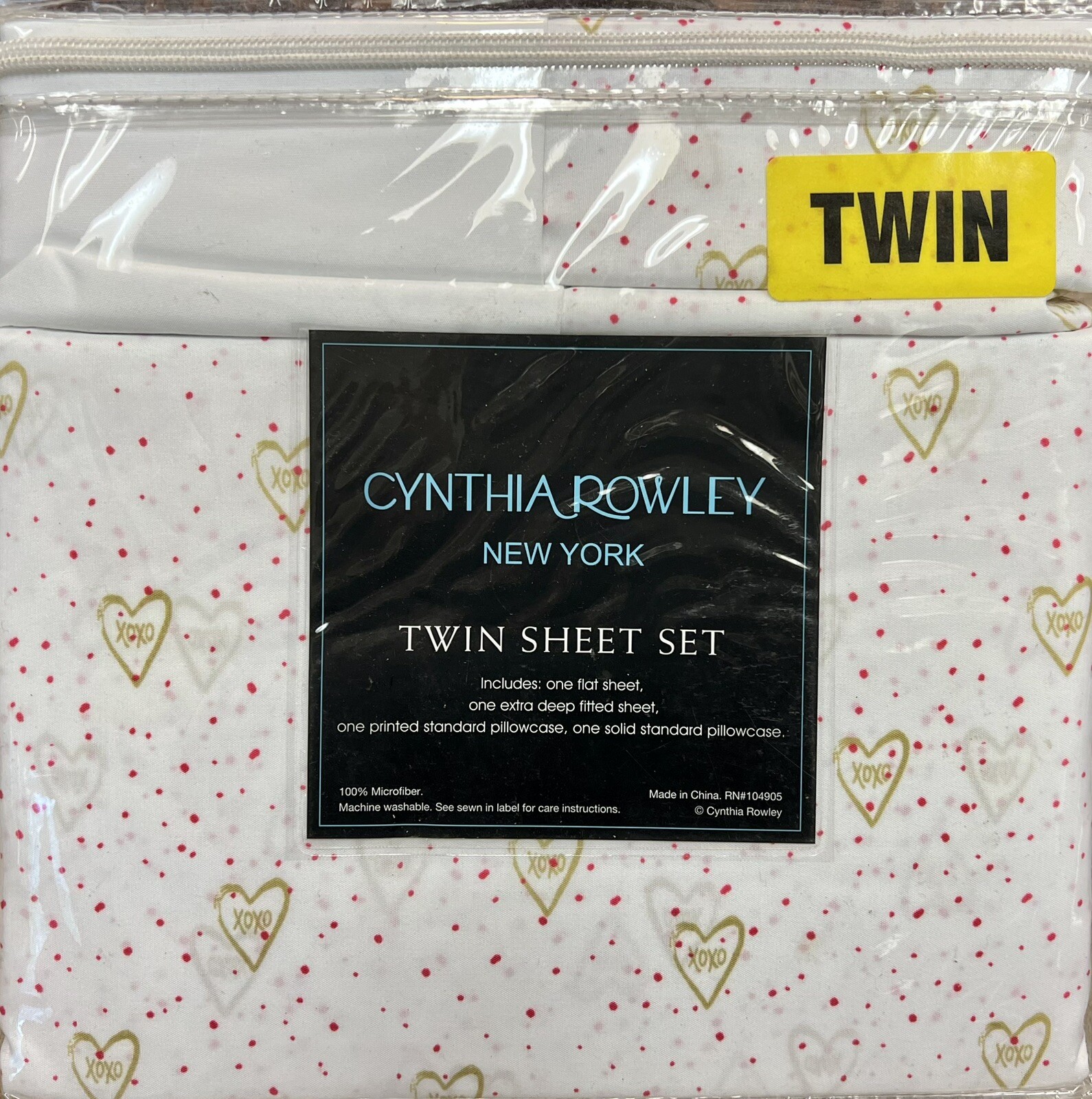 CYNTHIA ROWLEY XOXO HEARTS POLKA DOTS LOVE TWIN SHEET SET Extra Pillowcase