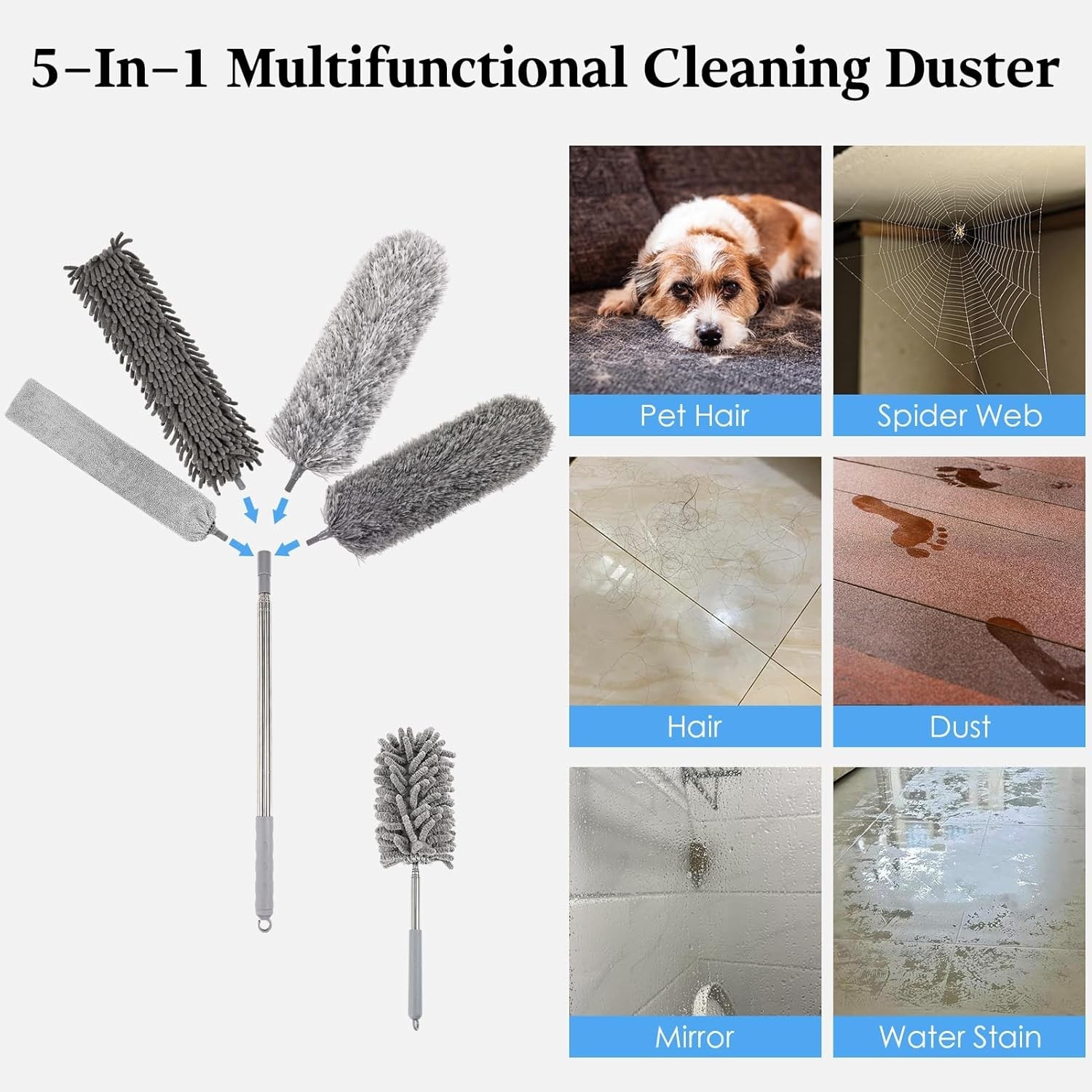 Microfiber Feather Duster Kit with Extension Pole, 7 PCS Washable Reusable Du...