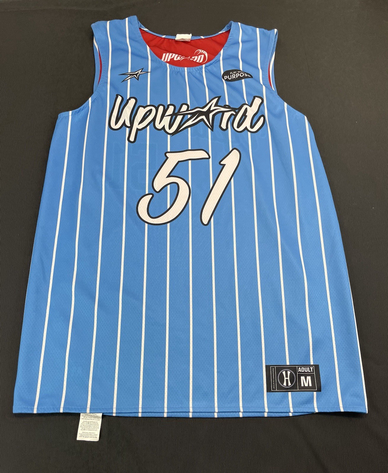 Upward basketball reversable jersey #51 size MEDIUM red/blue/gold/white
