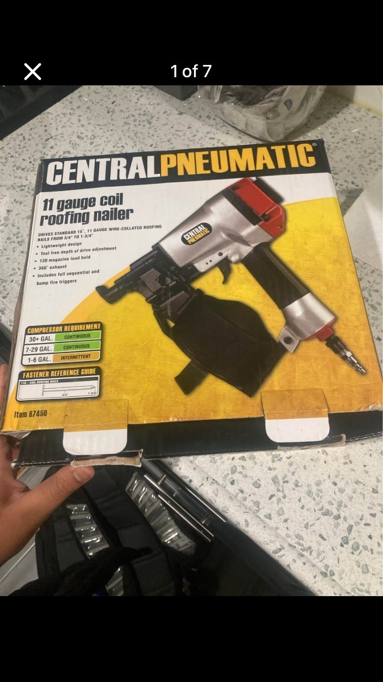 Central Pneumatic 11 Gauge Coil Roofing Nailer Model 67450