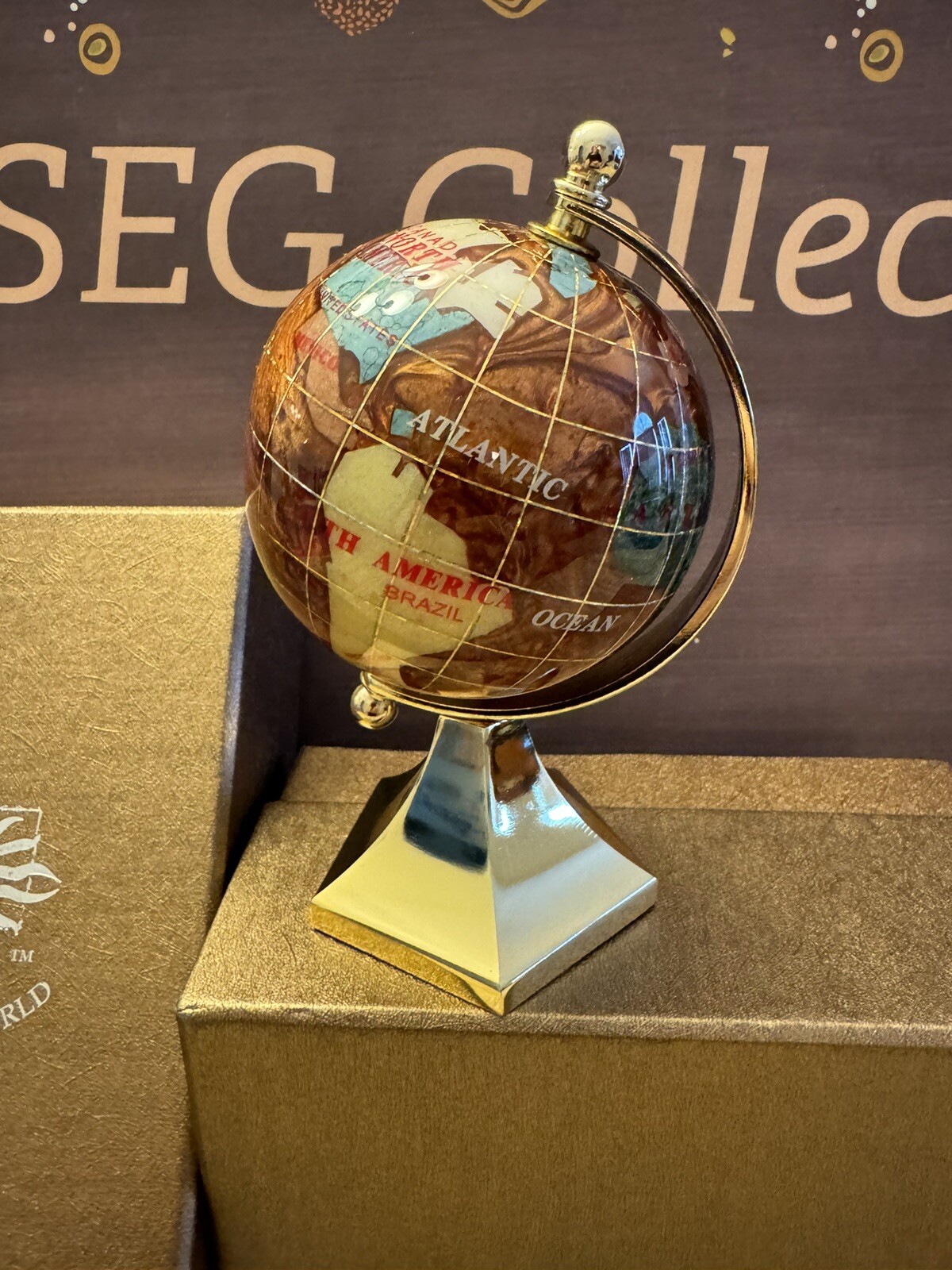 Eclipsing the World Gemstone Globe w/Box Brown Orange Earth