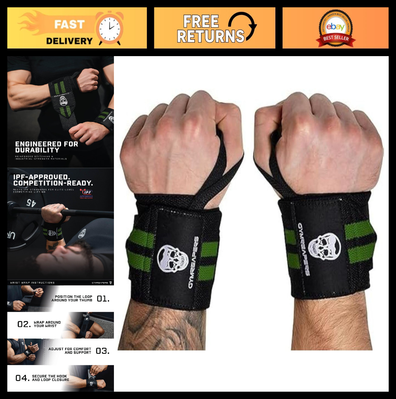 Professional Weightlifting Wrist Wraps - IPF Approved, Heavy Duty Support for Po