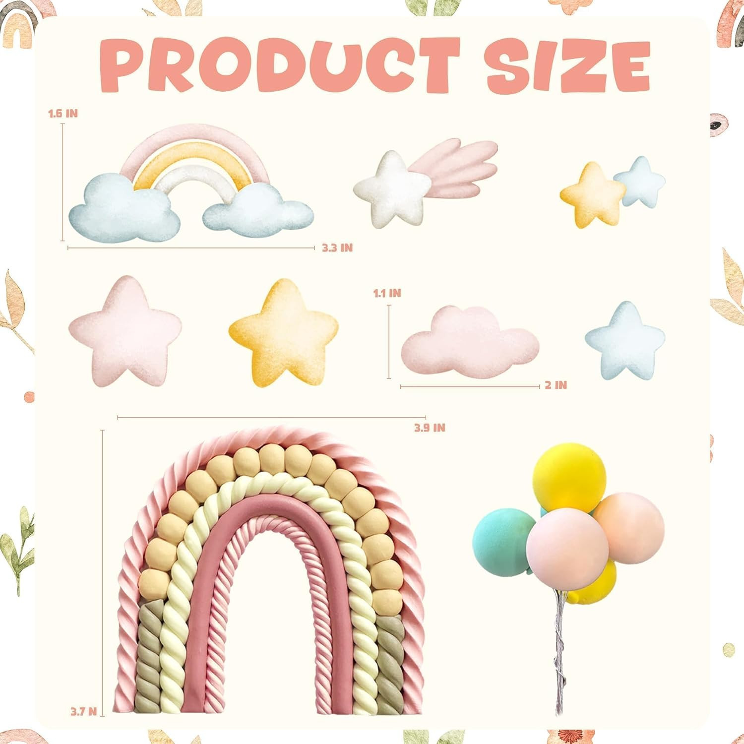 Rainbow Cake Topper with Colorful Balls Plus Cardboard Cake Decorations