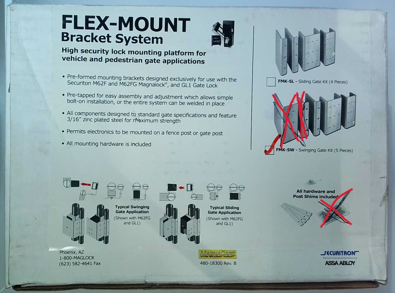 Securitron ASSA ABLOY Flex-Mount Gate Bracket System FMK-SW (some missing parts)