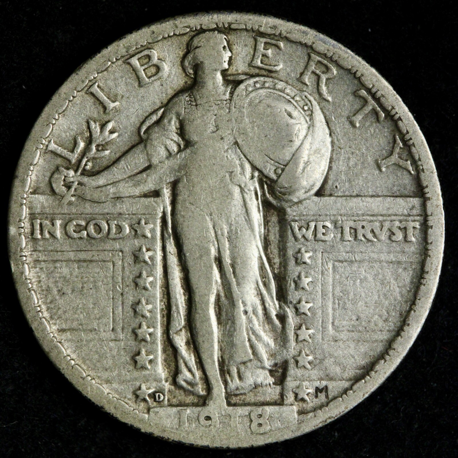 1918-D Standing Liberty Silver Quarter VF E329 AABF