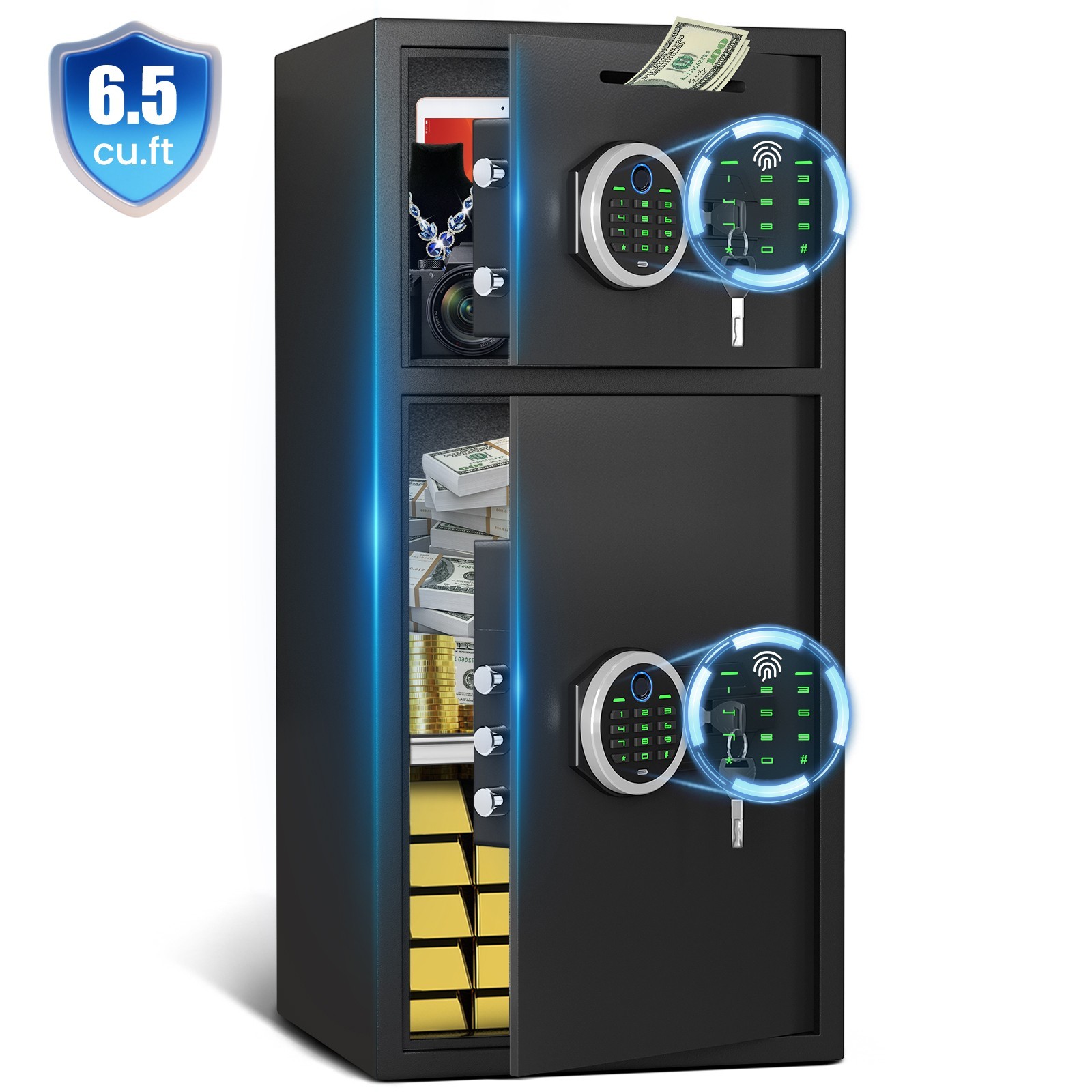 6.5 Large Cu Ft Fingerprint Home Safe Box with Dual Alarm and Adjustable Shelf