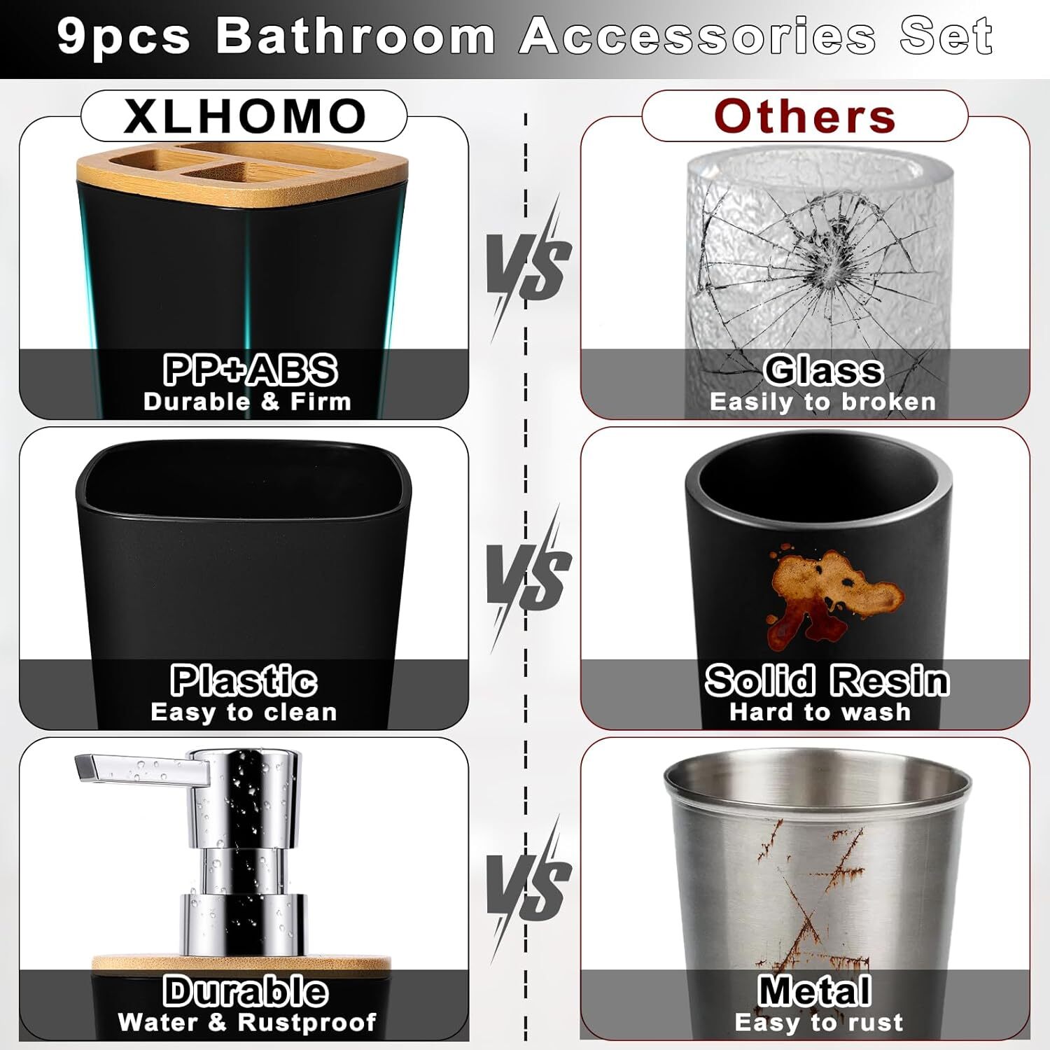 Bathroom Accessory Set, 9 Piece Black Bathroom Accessory Bathroom Decoration