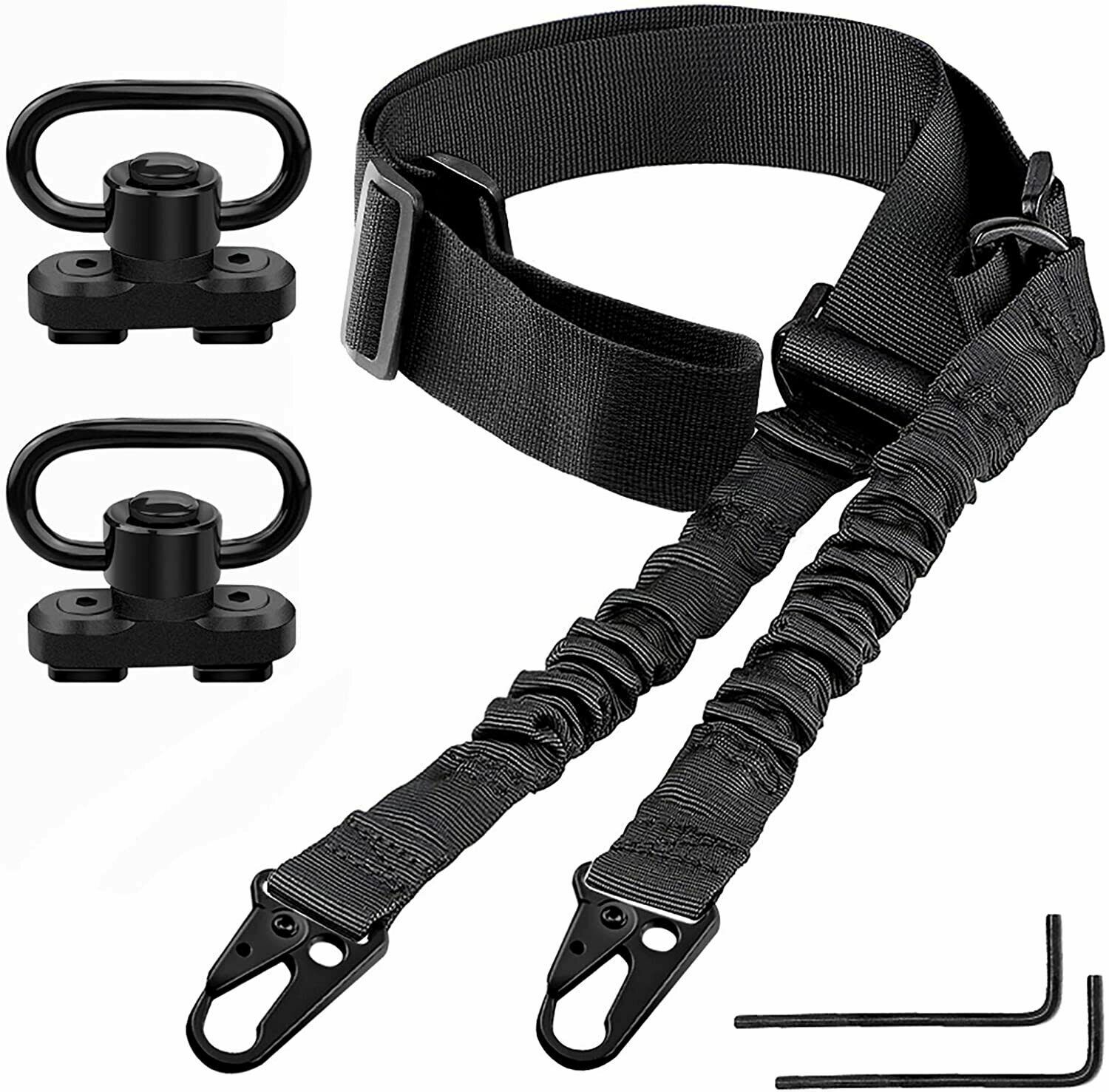 Tactical 2 Point Adjustable Rifle Strap Sling + M-LOK MLOK QD Swivel Mount Set