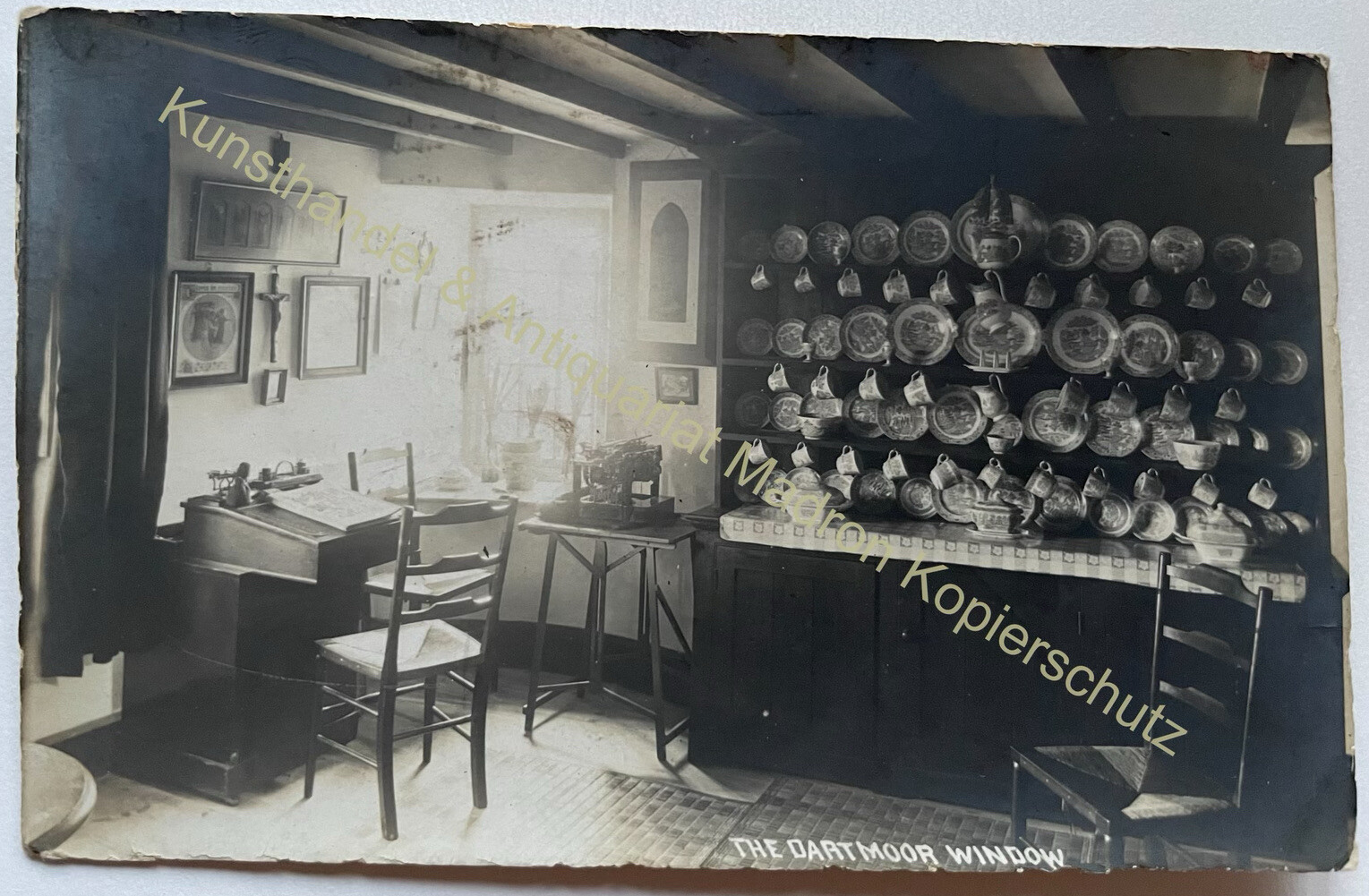 orig. Photo Postcard Dartmoor Window Ceramic Interior Typewriter England