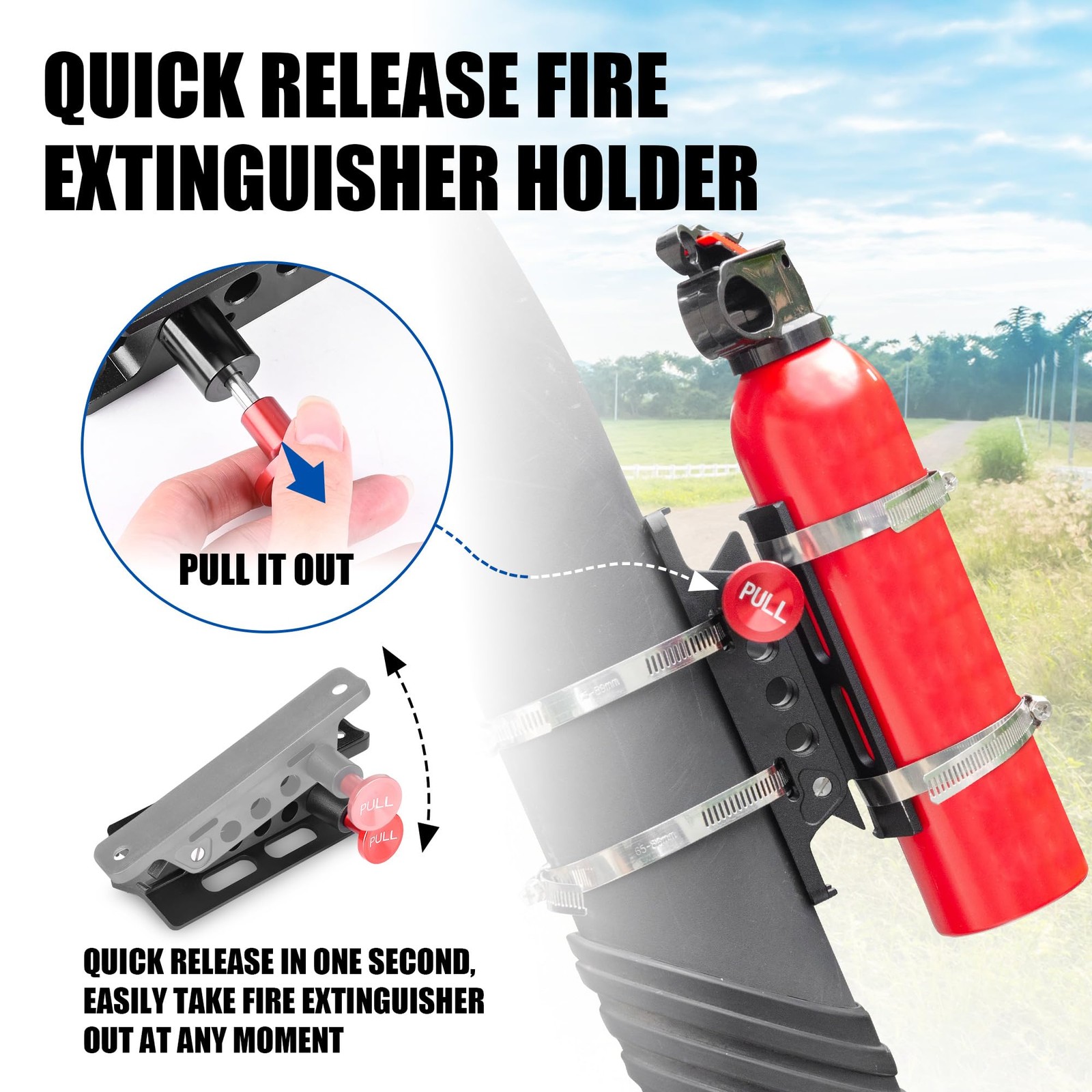 Aluminum Fire Extinguisher Mount Bracket Kit Adjustable Quick Release Roll Ba...