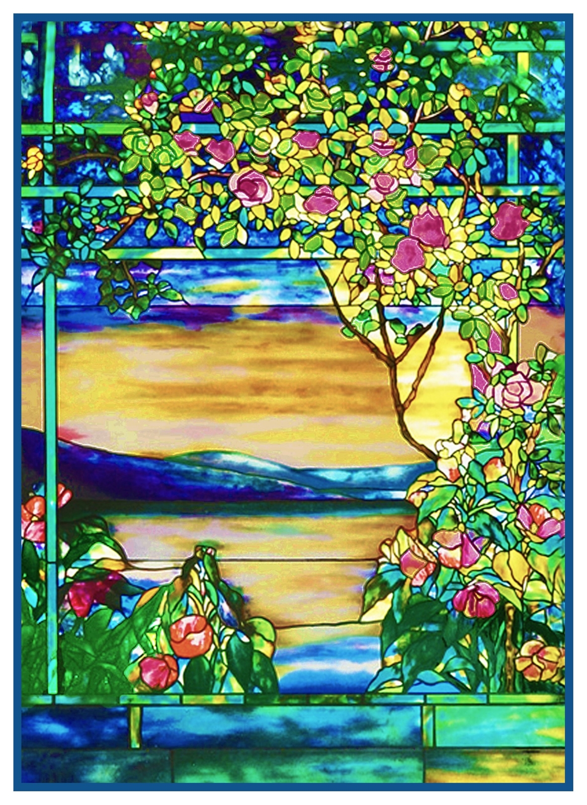 L.C.Tiffany Landscape Roses Counted Cross Stitch Chart Pattern