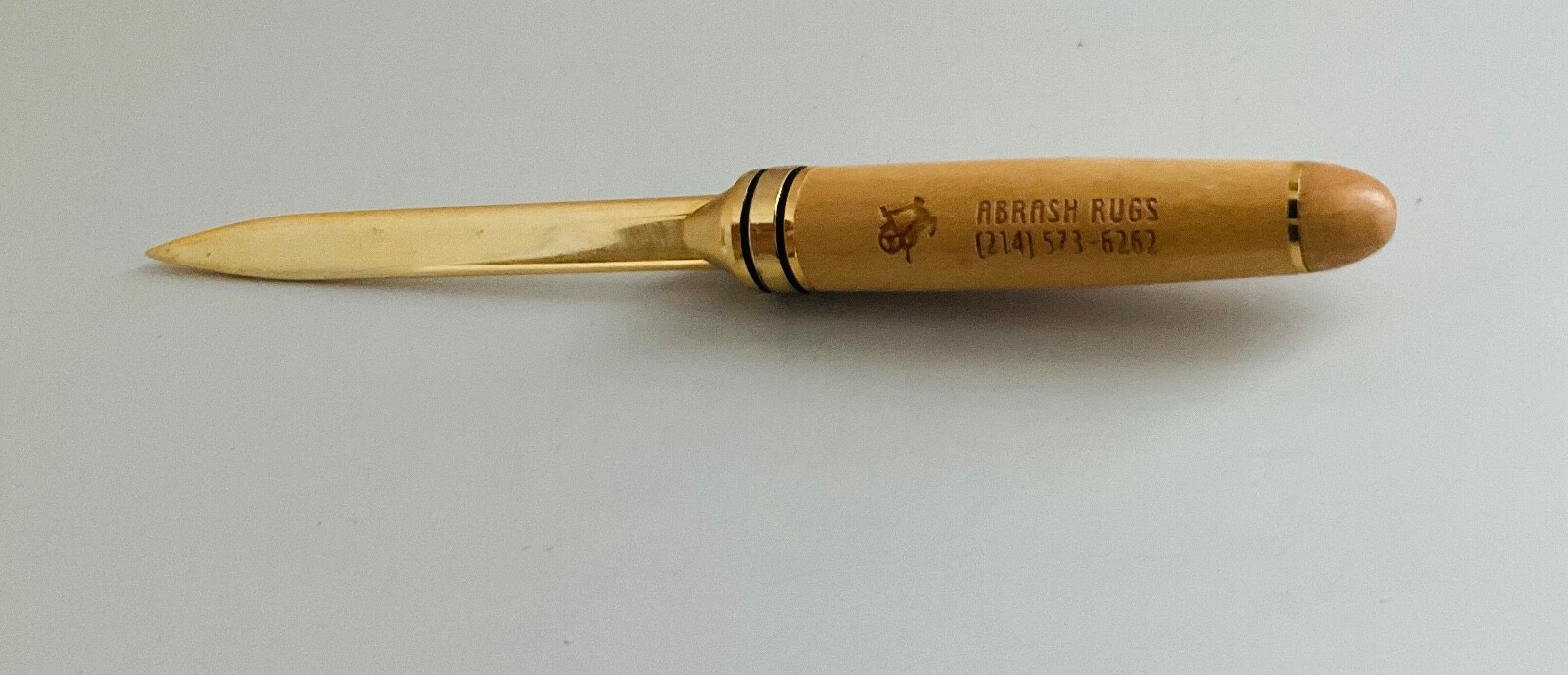 NWOT Abrash Rugs 6" Letter Opener Turned Natural Wood Handle Gold Plated Blade