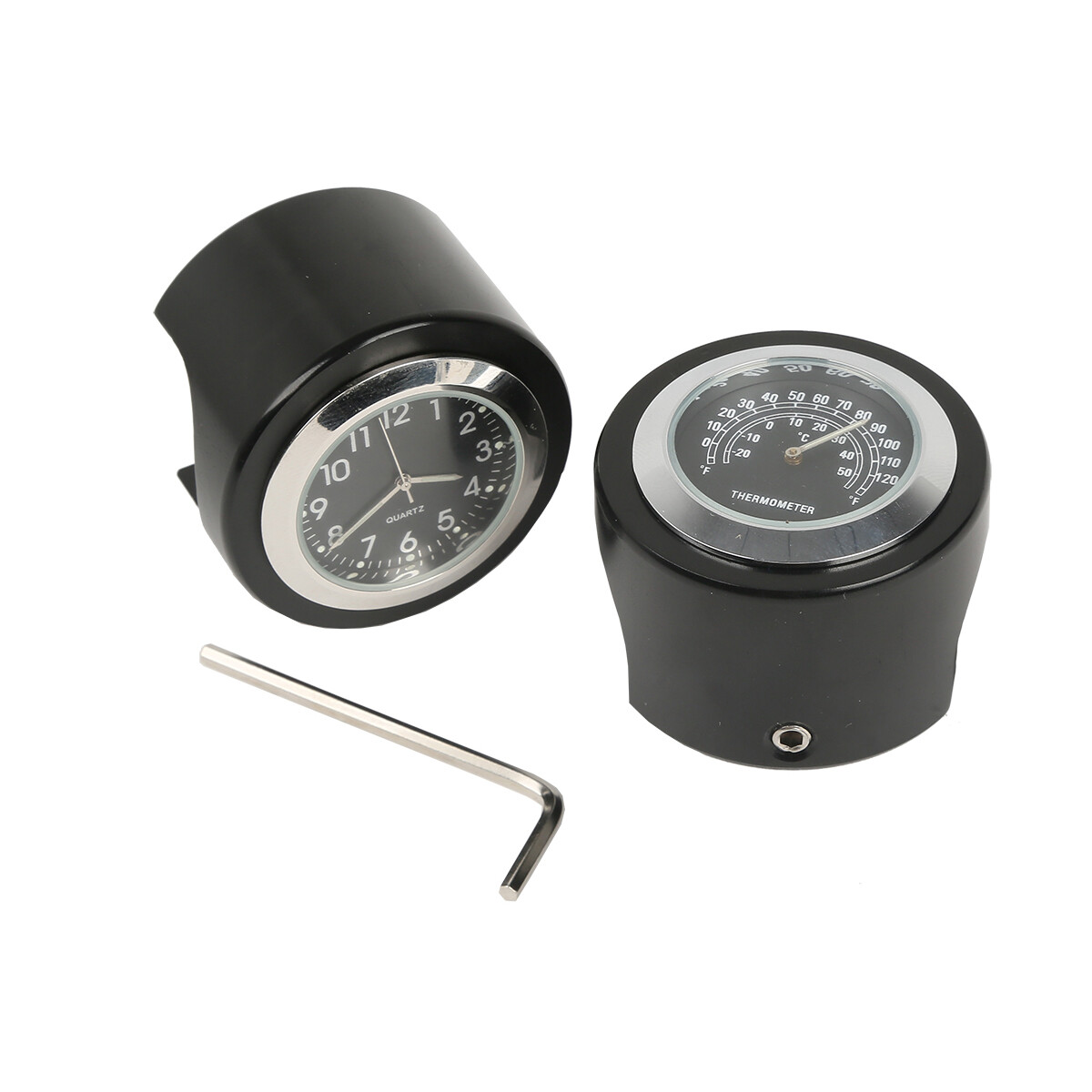 7/8" 1" Handlebar Black Dial Clock Temp Thermometer Universal Motorcycle