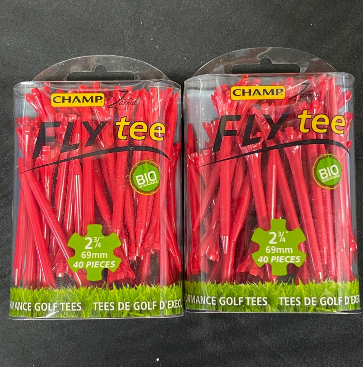 Red Champ Fly Tee Distance Bio Golf Tees 2 3/4" (69mm) - 2 Packs (80ct)