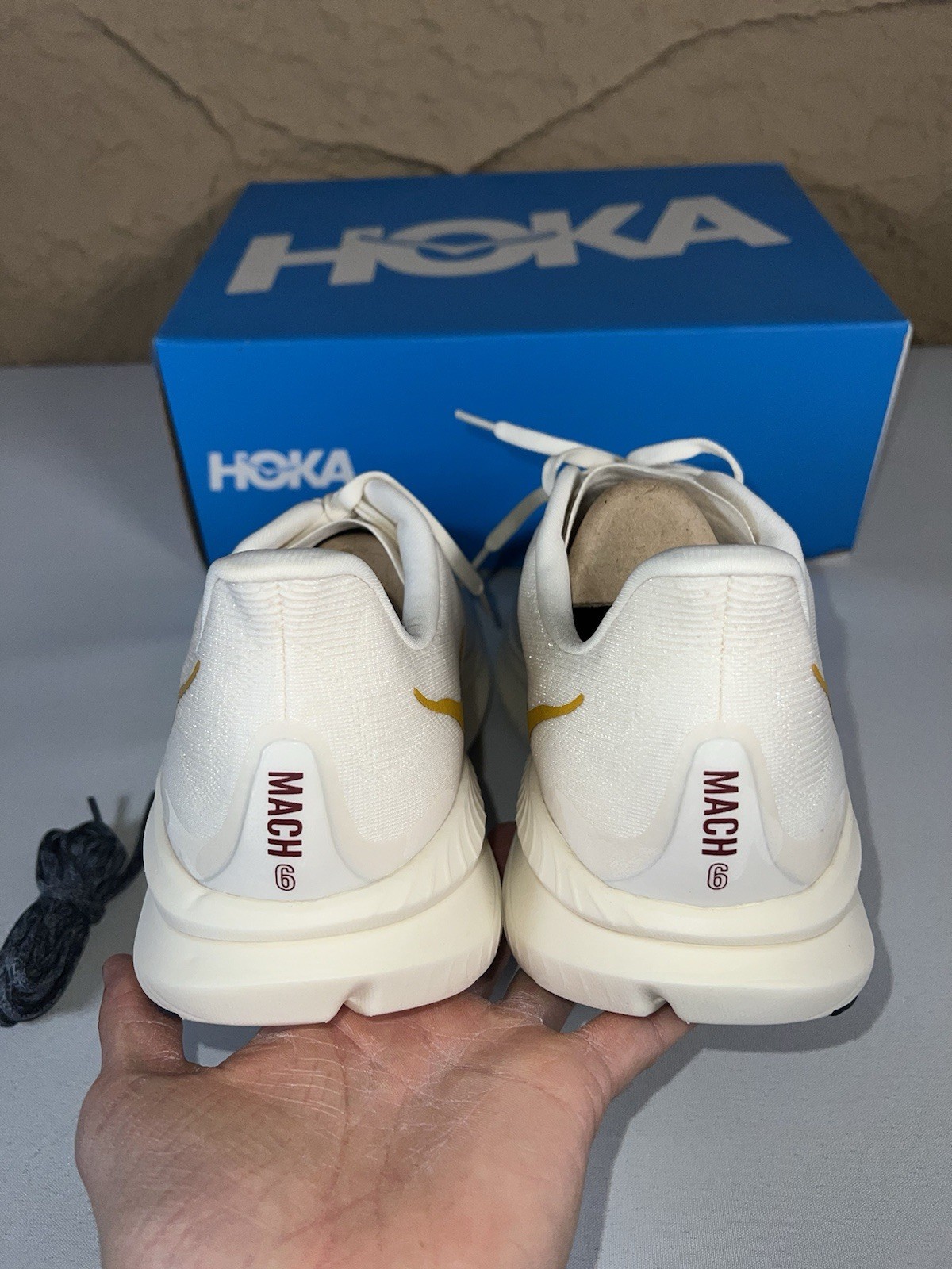 Hoka One One Mach 6 1164032-ALK Sneakers Men's US Size 13 Beige Running Shoes