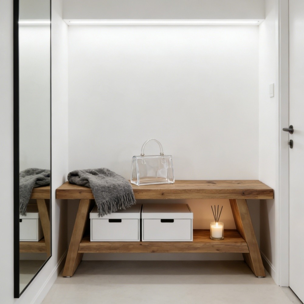 Solid Wood Entryway Bench with Open Storage for Hallway Bedroom Living Room