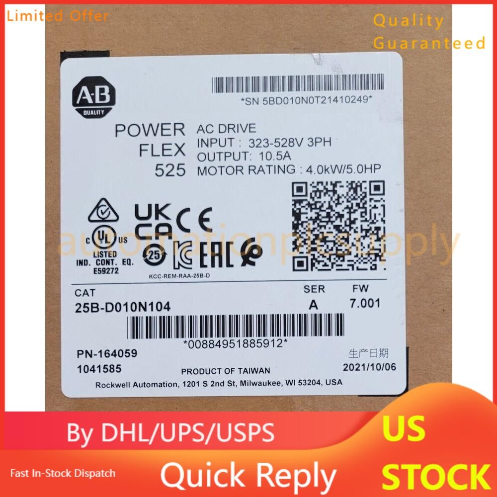 Factory Sealed AB 25B-D010N104 PowerFlex 525 4kW 5Hp AC Drive US Free Tax