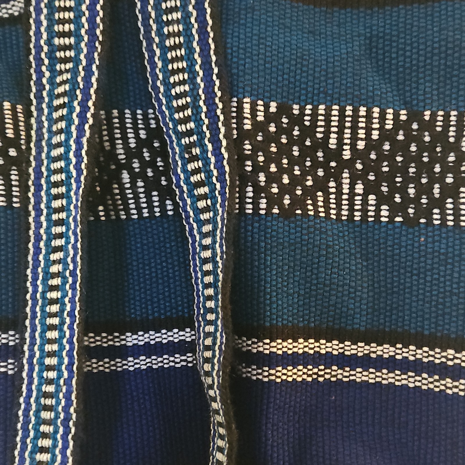 Blue/Black/White Striped Fabric Drawstring Backpack Unisex Adults Beach