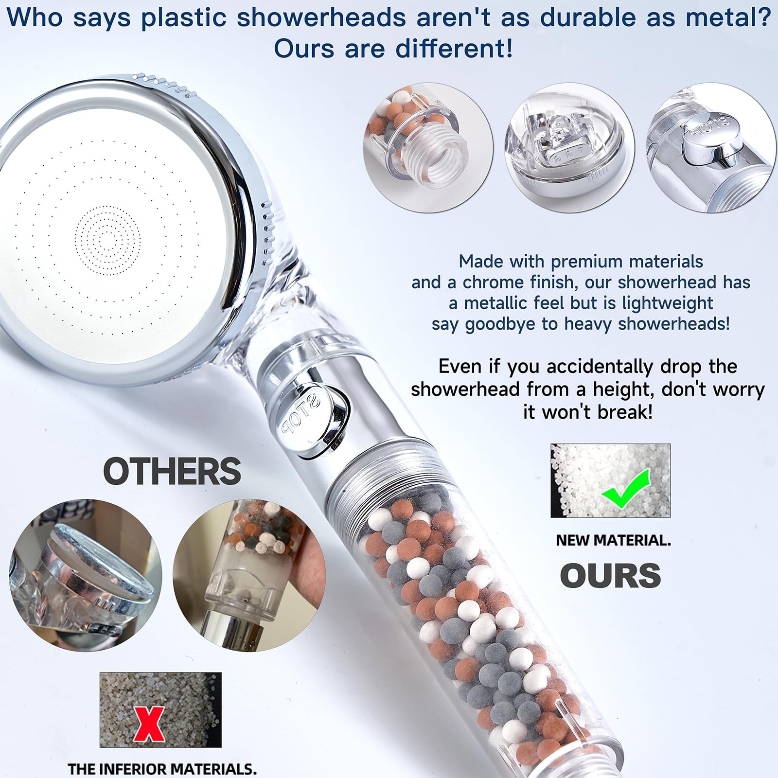 Filtered Shower Head with Handheld - High Pressure Transparent + Chrome